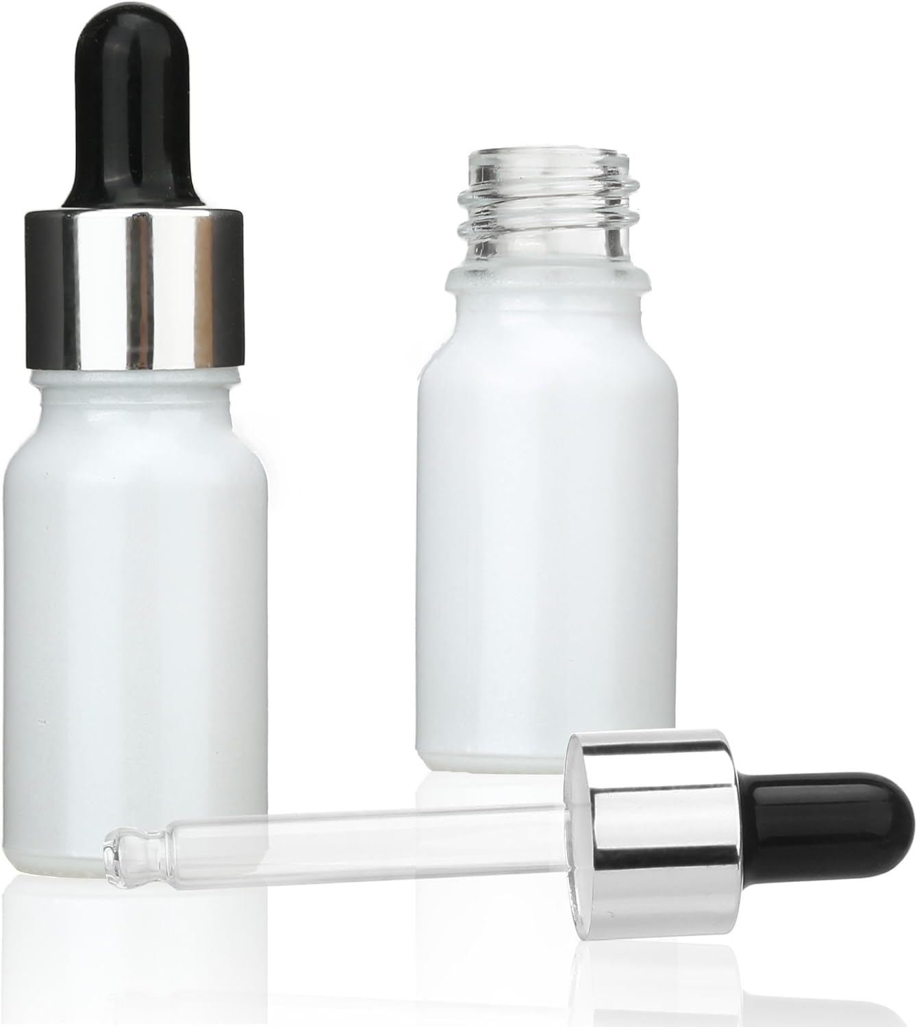 COSIDEA 30 Pcs Empty 10Ml 0.33Oz Pearly White Glass Dropper Bottle for Oils Travel Containers Eye Droppers Bottle image number 5