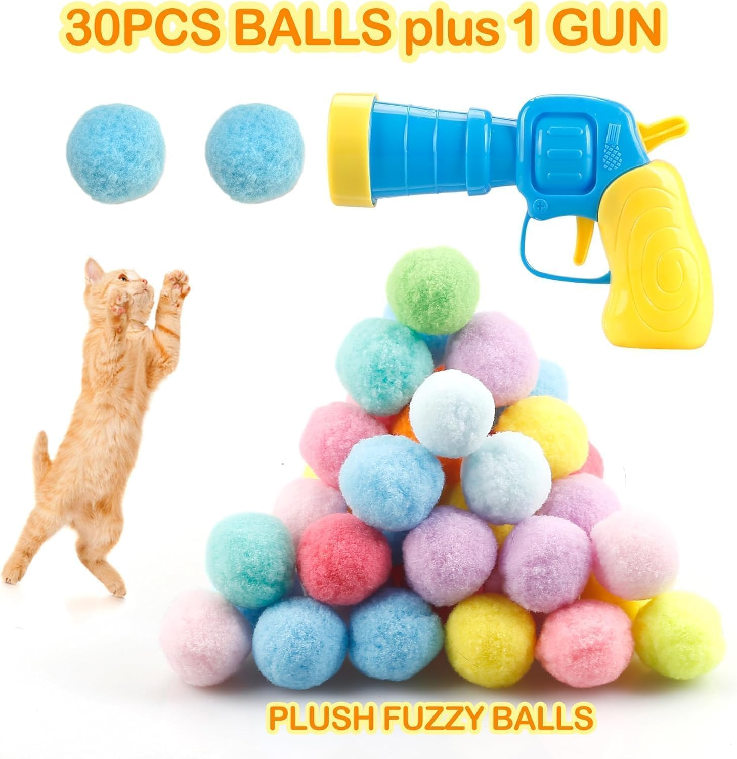 50Pcs Cat Ball Toy Launcher Gun, Cat Balls Fetch Toy, 30Pcs Plush Fuzzy Balls Launcher Cat Toy for Cats with 1 Gun, Funny Interactive Cat Toys for Bored Indoor Adult Cats, Cute Kitten Kitty Toys image number 5