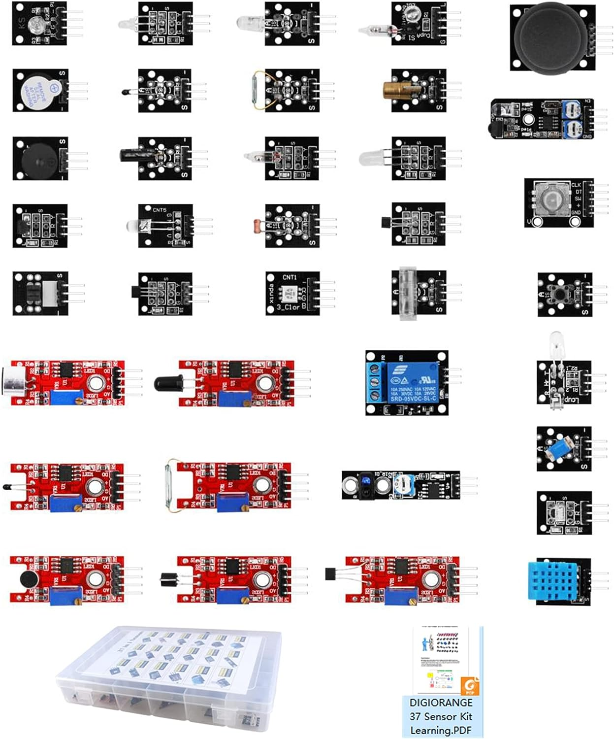 DIGISHUO 37 Pcs Sensors Assortment Kit W/Storage Case |37 Sensors Learning Kit Starter Kit for Arduino for Raspberry Pi Sensor Kit| Robot Projects Starter Kits image number 2