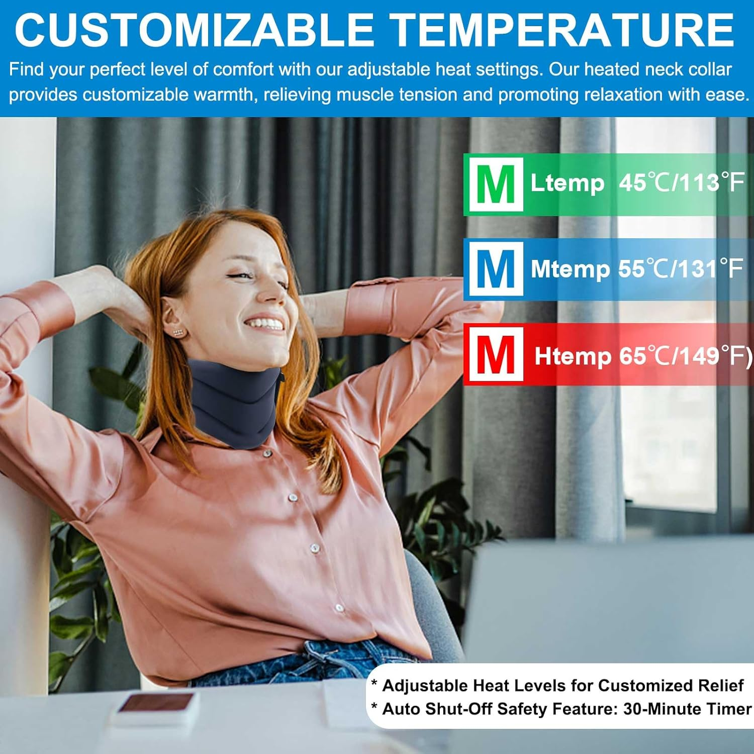 HONGJING Heating Neck Brace for Neck Support and Pain Relief, Soft Foam Cervical Collar with Heat for Wrap Align Stabilize Vertebrae image number 3