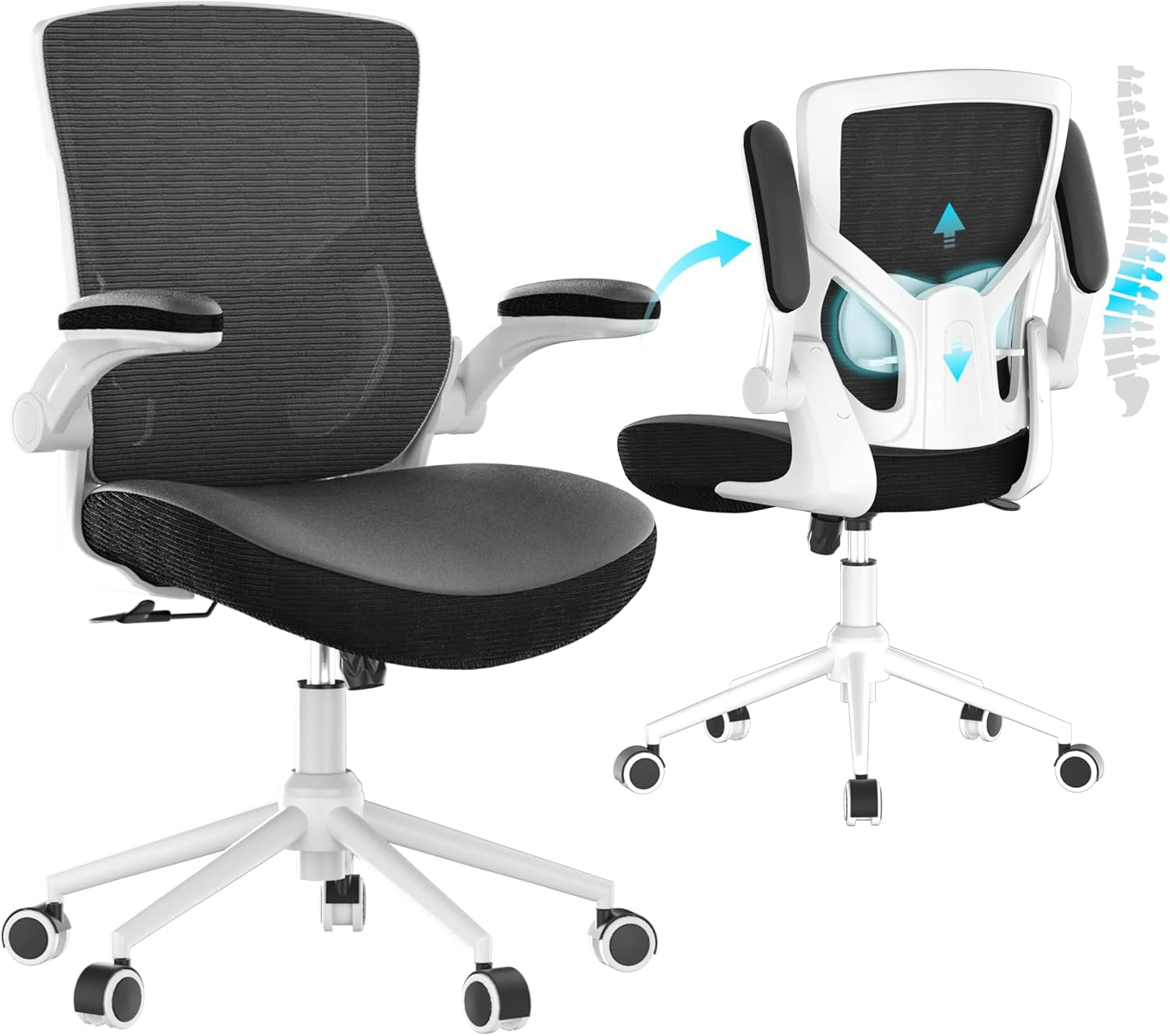 CYKOV Ergonomic Office Chair - Adjustable High Back Desk Chair with Lumbar Support, Flip-Up Armrests & Swivel Base for Home Office, Computer Desk, and Executive Workspaces (Modern, Black-White Frame) - Beige image number 2