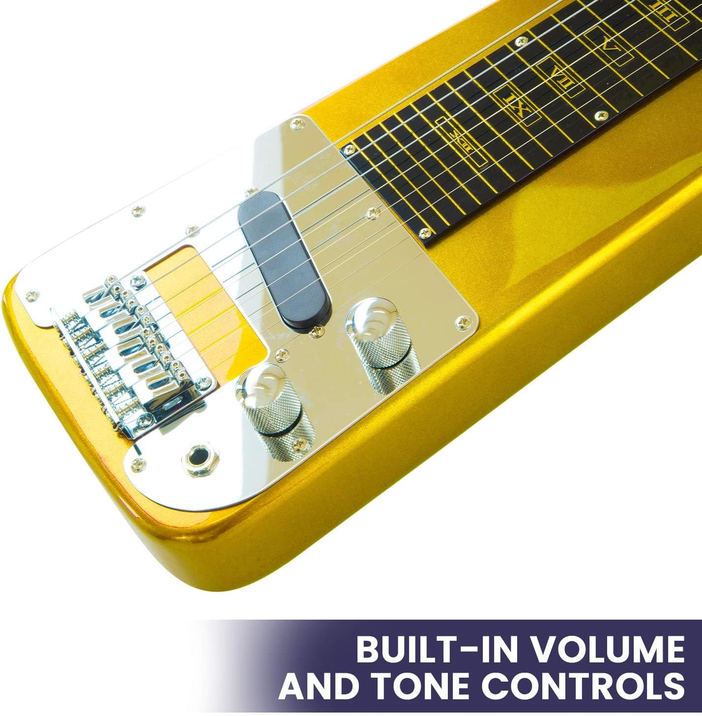 Karrera Guitar 6 String Lap Steel Slide Hawaiian and Blues Music - Metallic Gold image number 3