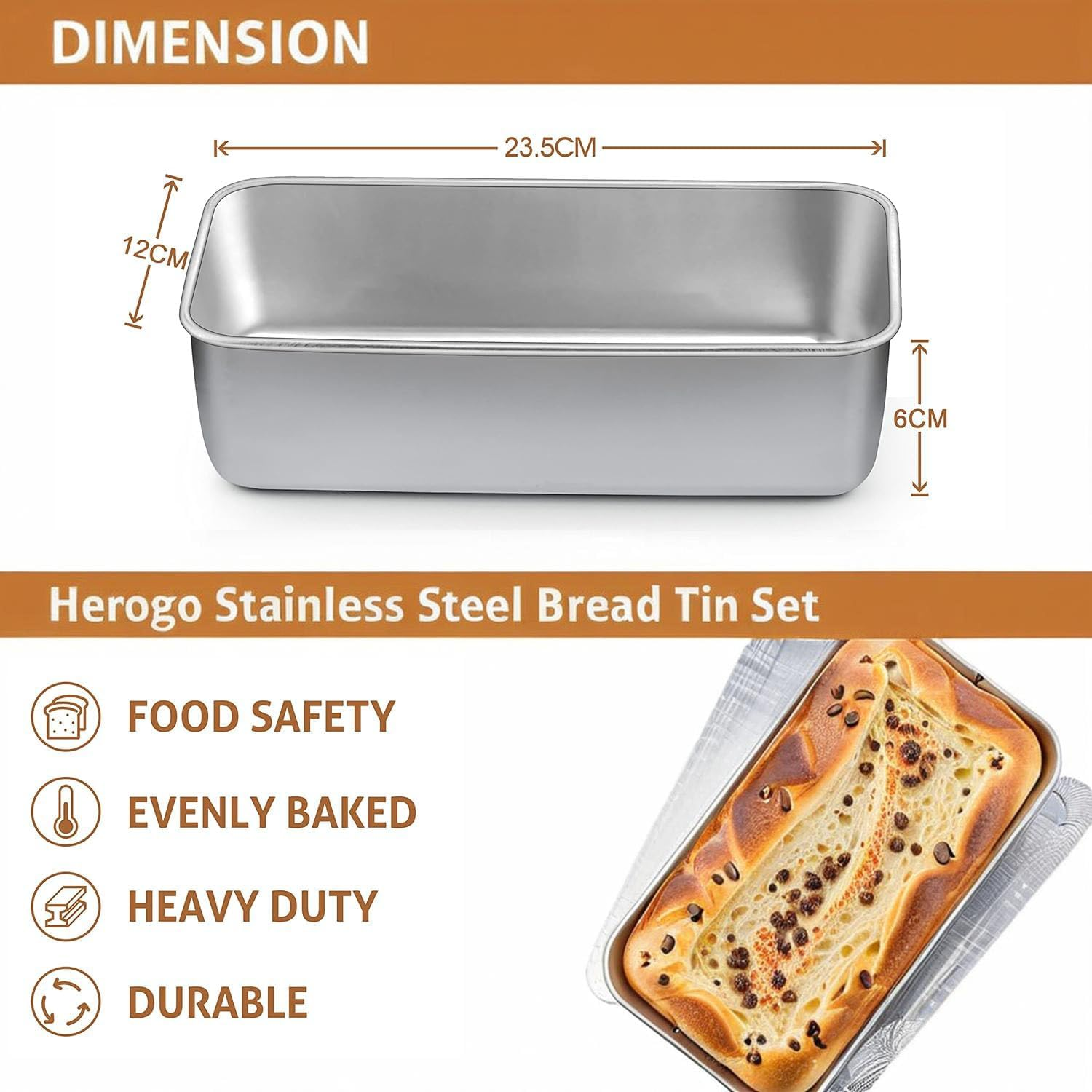 2Lb Stainless Steel Loaf Tin | Rust-Free, Non-Toxic | Perfect for Bread, Cake, Lasagna | Dishwasher Safe | 23.5X12.5X6.7Cm image number 6