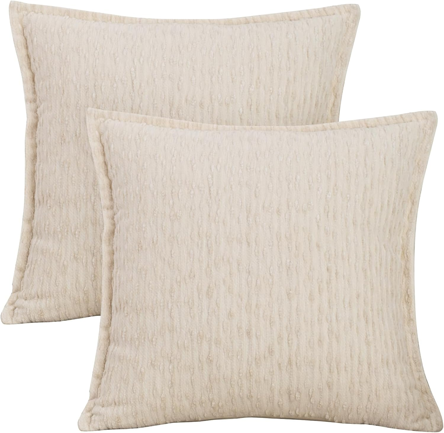 Chenille Jacquard Pillow Cover 45X45Cm Set of 2- Soft Textured Decorative Cushion Case Boho Striped Pillowcase for Sofa Bed Living Room, Beige