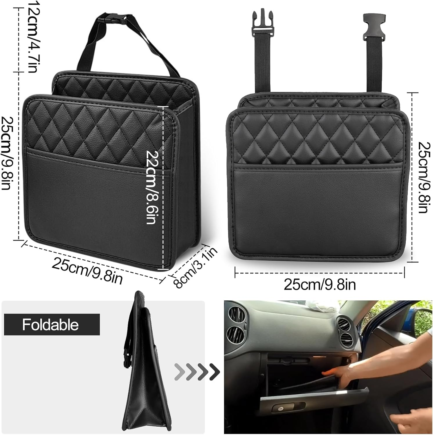 2 Pack Car Backseat Organizer with 60 Trash Bags, Car Seat Back Hanging Storage Bag Handbag Document Holder Universal Multi Pocket Storage Box Organizers Tidy Pouch for Ipad,Bottle,Books,Tissues,Snack image number 5