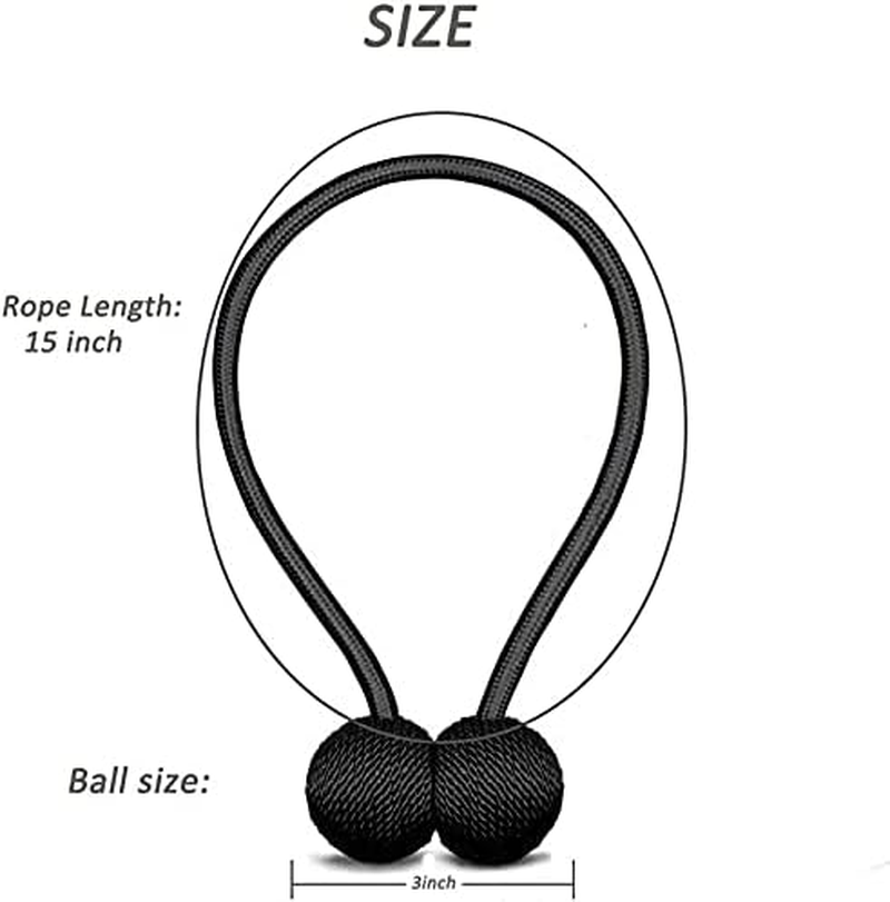 Eastfreyr Magnetic Curtain Tiebacks, Decorative Curtain Clips Rope Holdbacks Tie Backs for Home Office Window Decoration, No Drilling and Holes Required (Black 2 Pack) image number 4