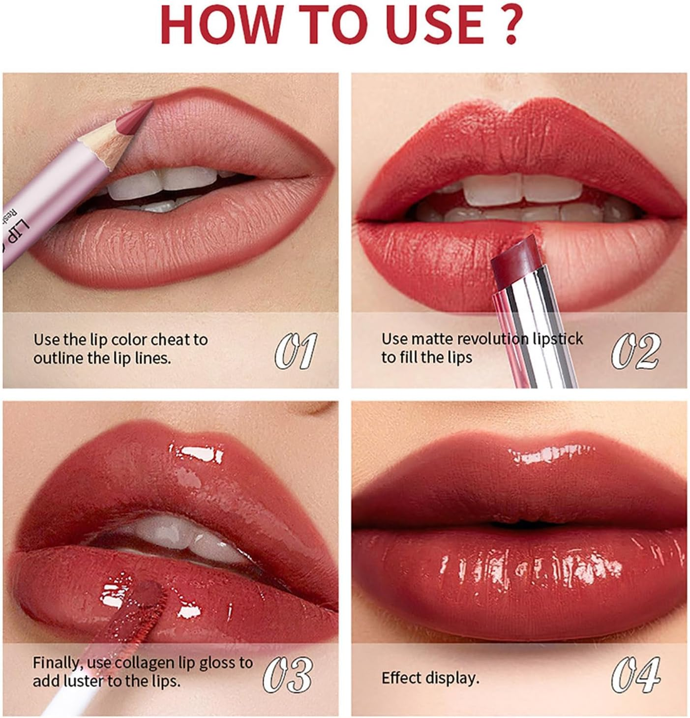 Volume Hack Trio Lip Kit - Lip Liner and Lipstick Combo Set, Long-Lasting, Smudge-Proof, High Pigment Velvet Finish, Hydrating Comfortable Wear (2#) image number 2