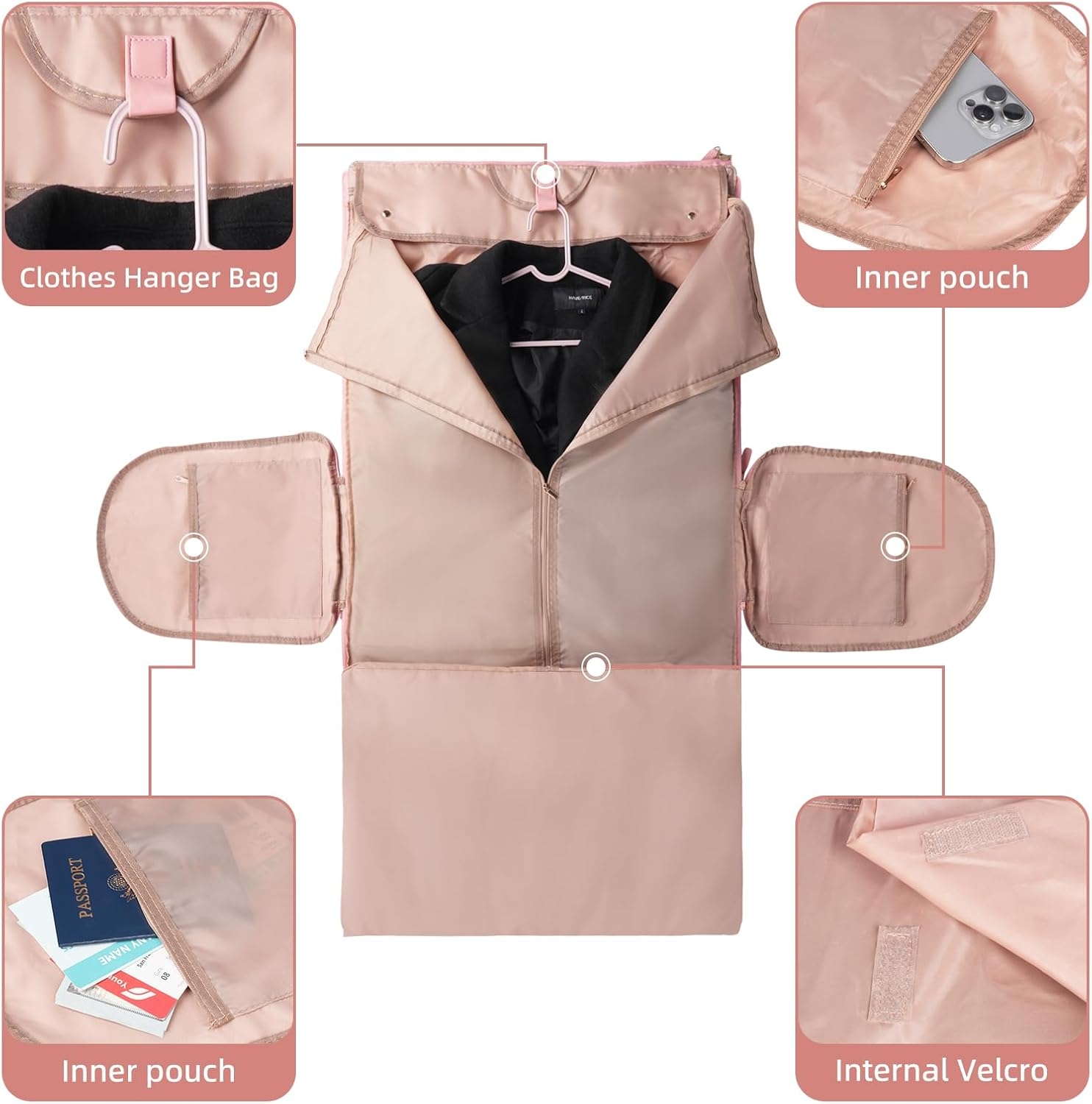 Disna Convertible Garment Bag for Travel- Waterproof Leather Convertible 2 in 1 Carry on Garment Bag with Shoe Compartment Garment Duffel Bag for Women (Black) image number 3