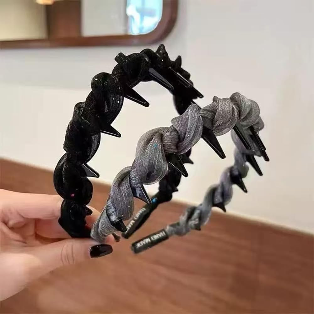 Elegant Headband, Set of 2 Headband with Shark Tooth Comb, Hair Band with Clips, Plastic Wavy Hair Comb for Women, Girls Set Hair Accessories image number 2