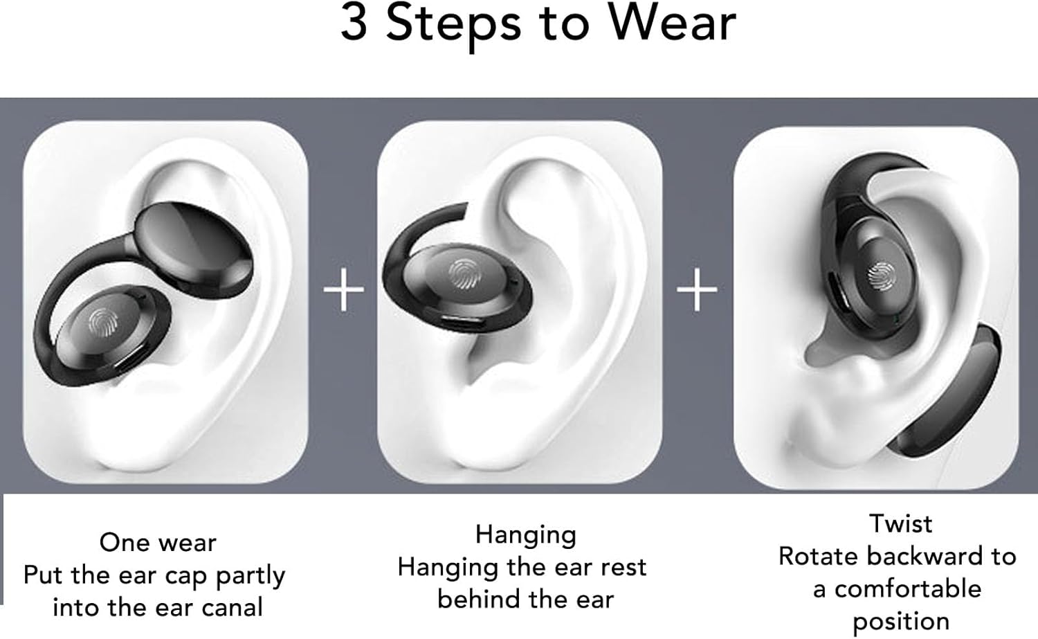 Wireless Bluetooth Earbuds, Open Ear Headphones with Membrane Speaker Unit, High Capacity Lithium Battery for Business, Sports, Running (Black) image number 3