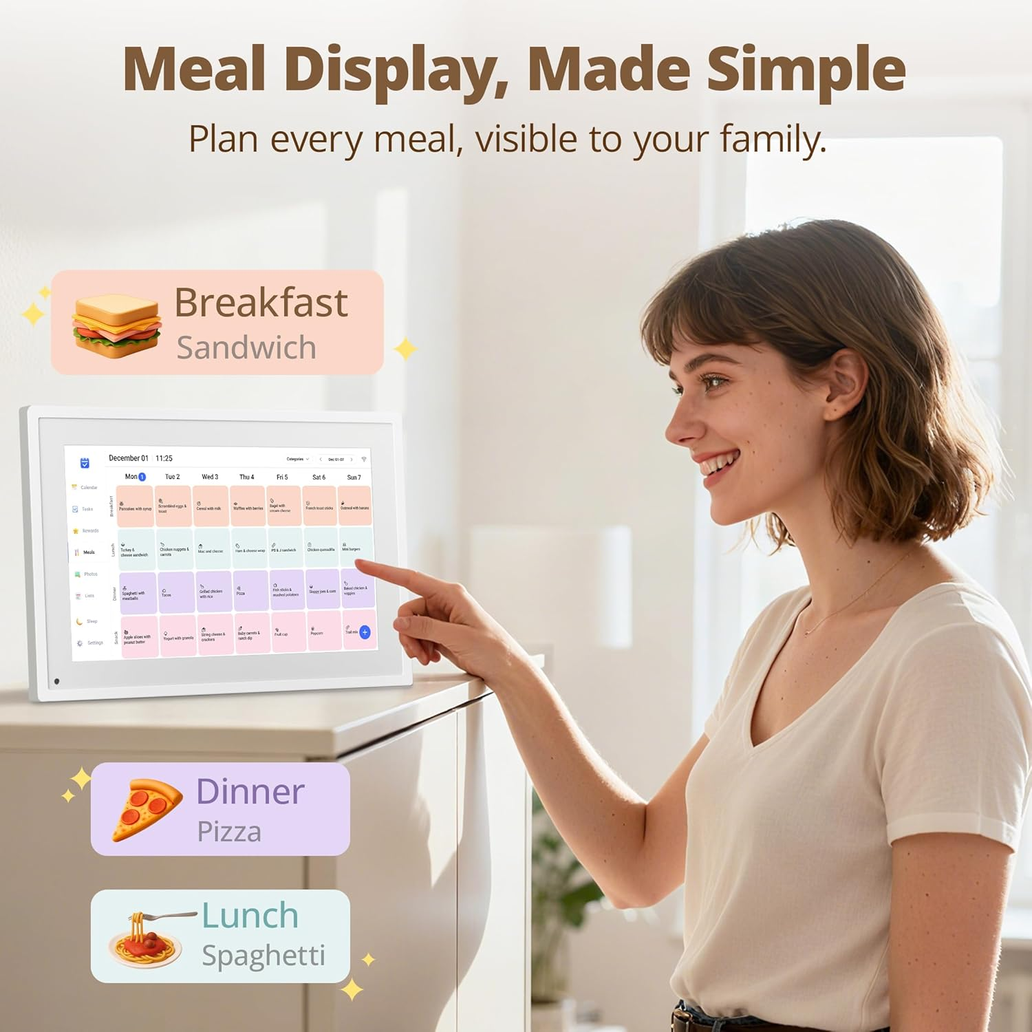 Dragon Touch 10.1" Digital Calendar Chore Chart, 1080P Full HD Interactive Touchscreen, 2026 Smart Family Planner, Electronic Calendar Desk Mountable for Seamless Scheduling White with AU Adapter - White image number 5