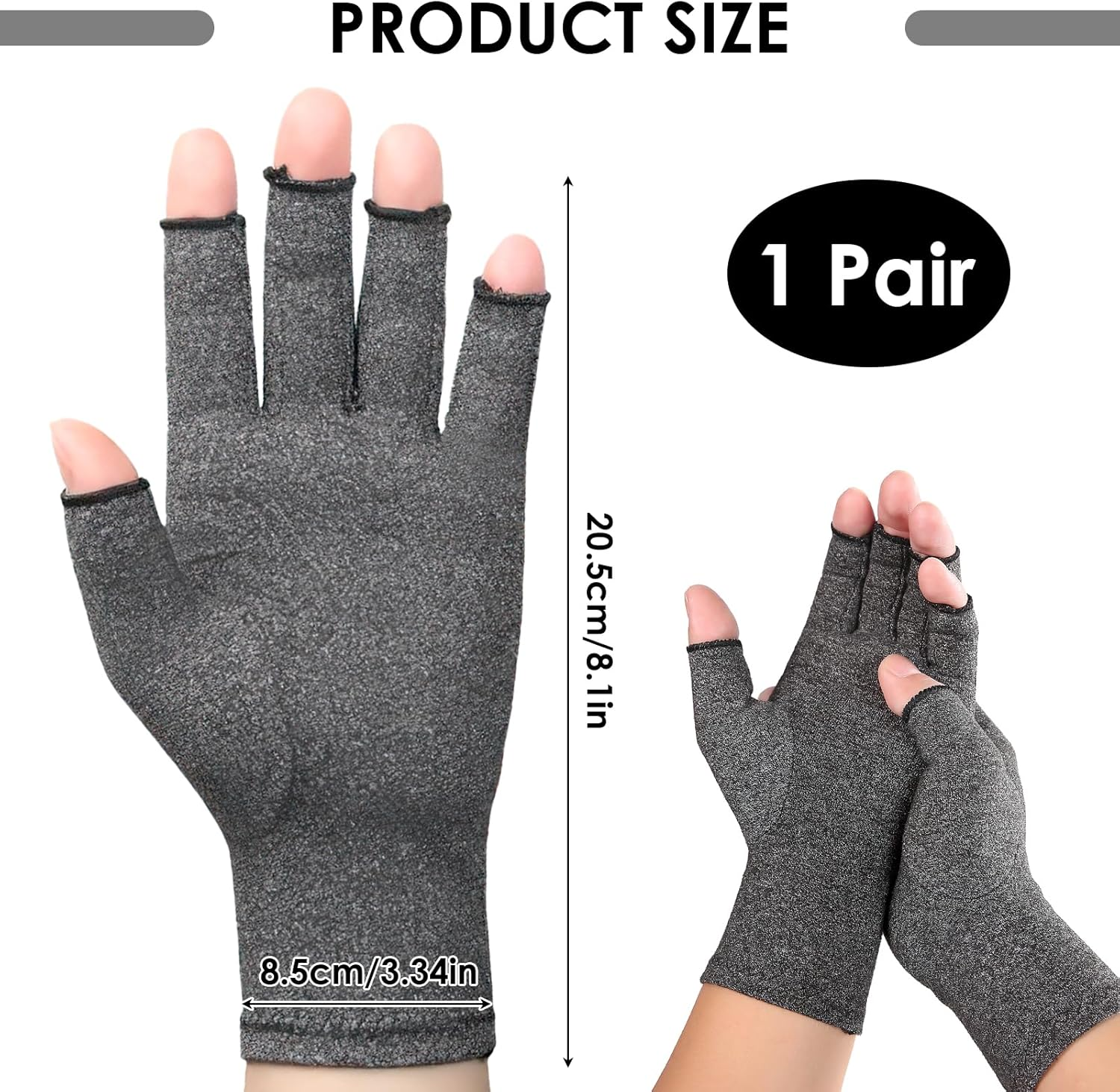 Bushhaven Arthritis Gloves for Women & Men - Fingerless Arthritic Hand Gloves for Carpal Tunnel, Tendonitis & Rheumatoid Relief - Breathable Compression for Typing, Work & Daily Support (Black) image number 3