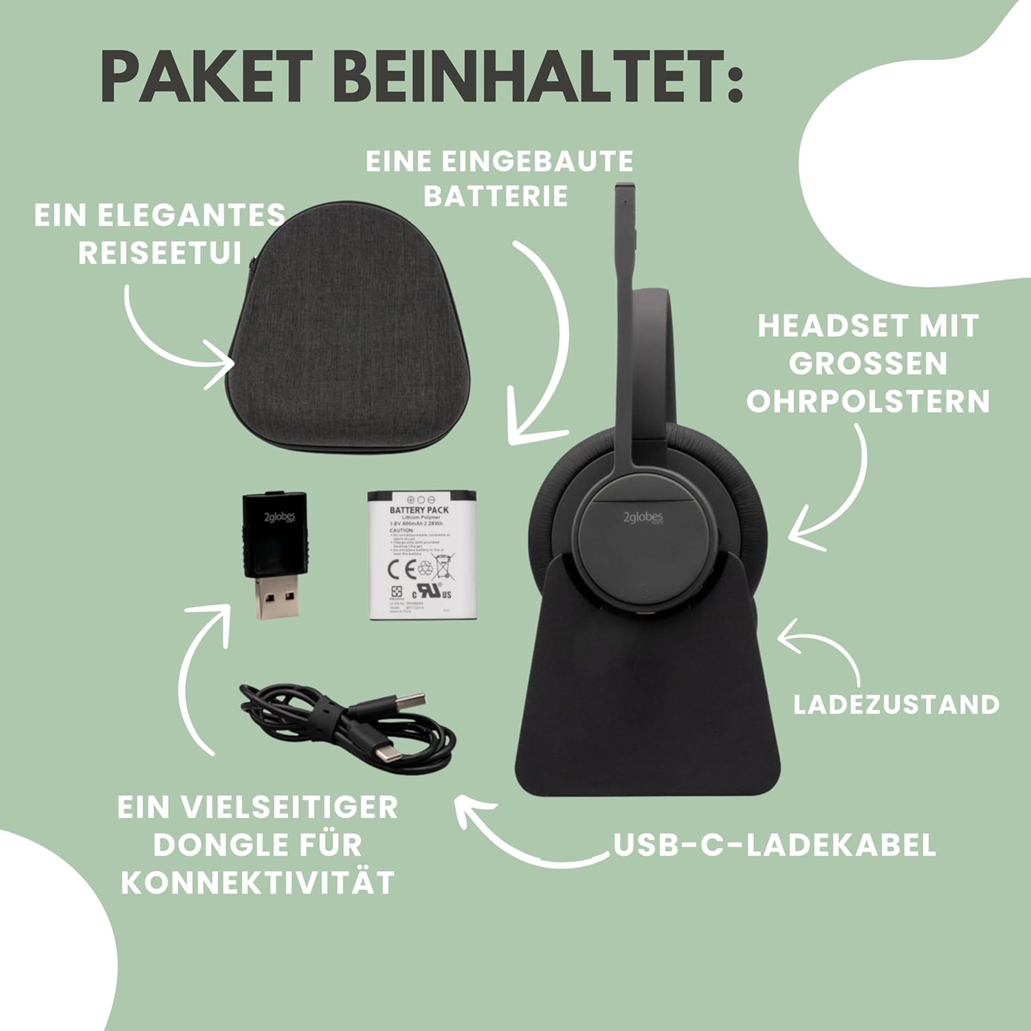 2Globes Hybrid X.5: Advanced DECT & Bluetooth Stereo Headset with ANC - USB-C Connectivity - Black image number 1