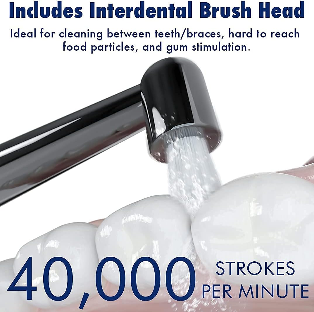 Sonic-Fx DUO Dual Handle Whitening Electric Toothbrushes - 3 Modes with Smart Timers - 12 Brush Heads & 2 Interdental Heads with Charging Dock (His & Hers) - Black image number 7