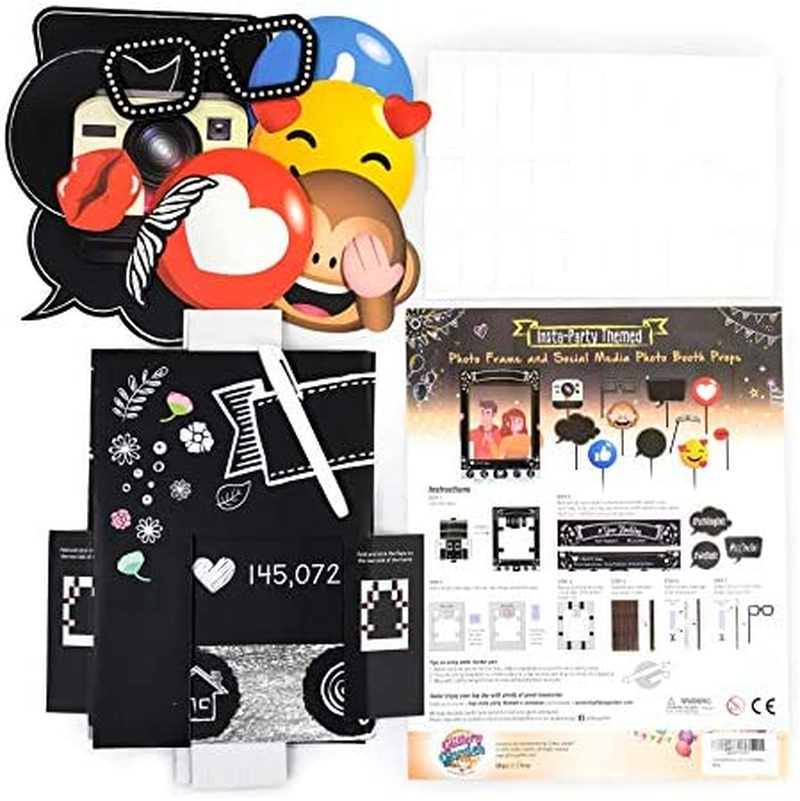 Insta-Themed Social Media Party Photo Booth Frame with Emoji & Personalized Speech Bubble Props. Great as Vintage Background Photography for Birthday, Anniversary, Wedding Supplies Event Decoration image number 4