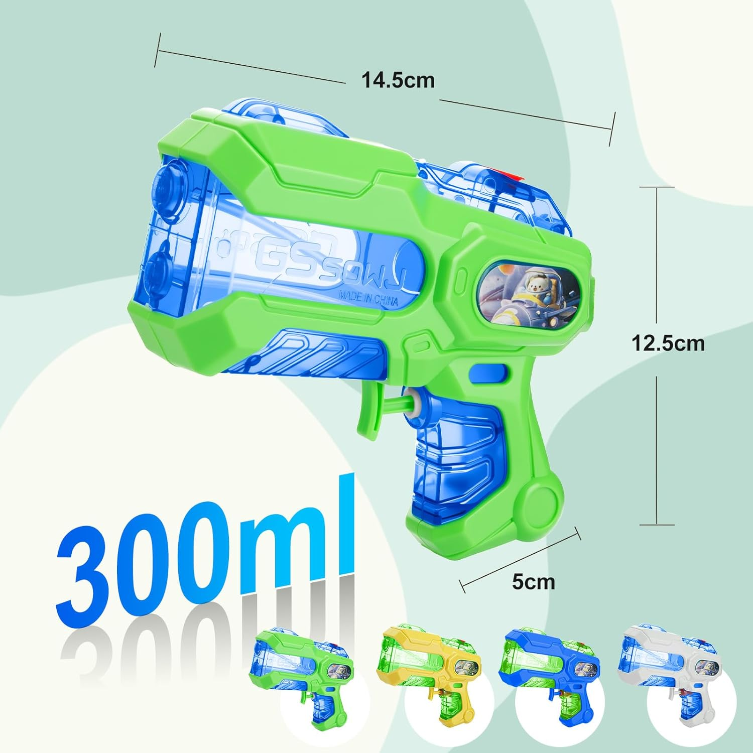 4-Pack Water Guns for Kids, 300Ml Water Pistol Squirt Guns for Boys Girls, Water Blaster Toys for Toddlers, Summer Toys for Outdoor Indoor Swimming Pool Beach Game image number 3