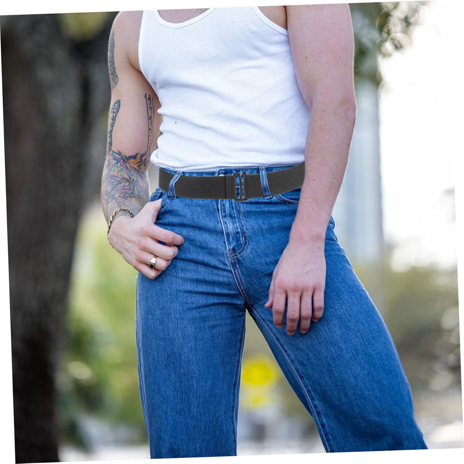 LIFKOME 4Pcs Men Jeans Skinny Belt Elastic Waist Band Tuck Waist Tightener Clip Invisible Belt image number 4