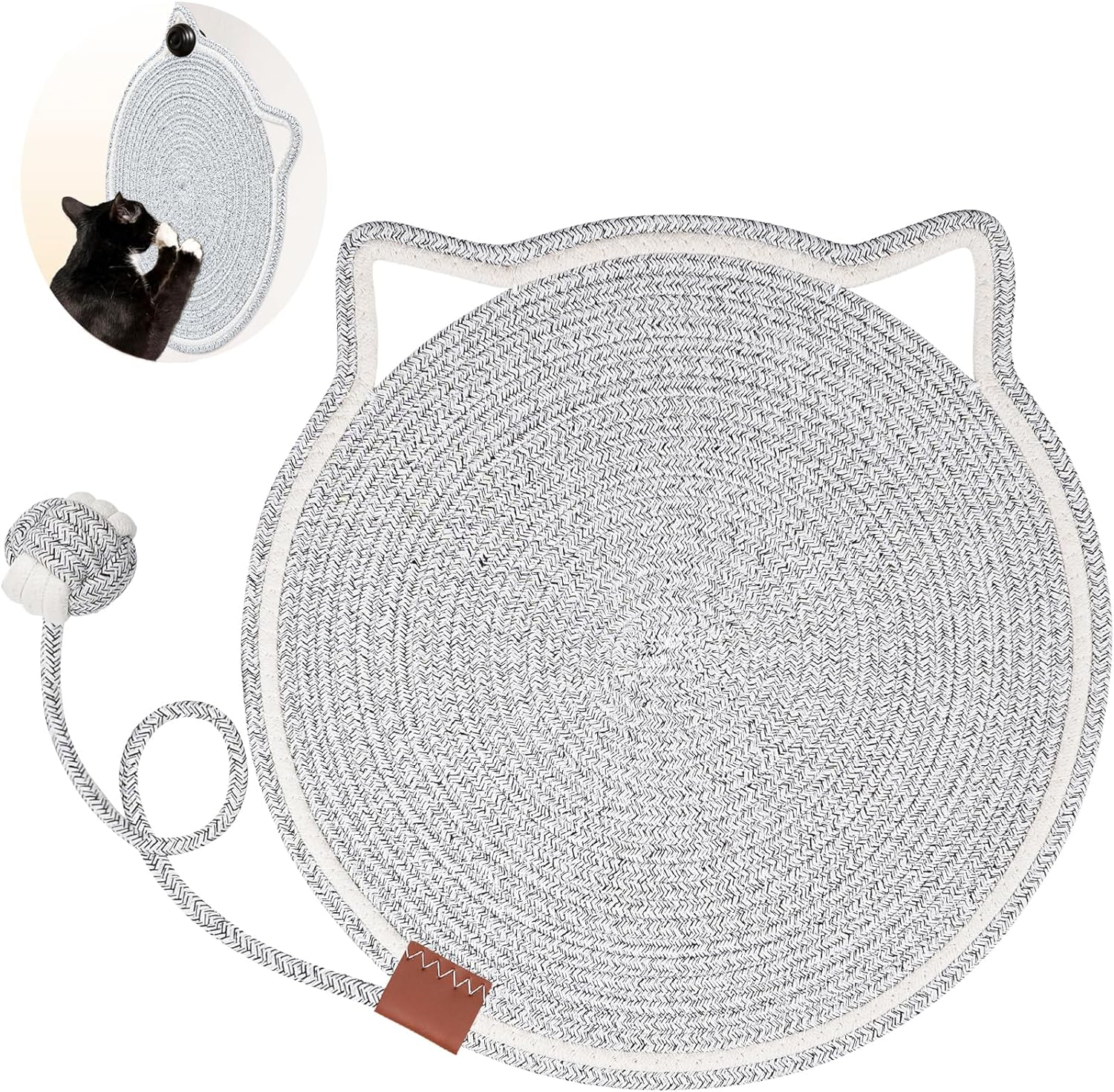 Cat Scratcher Mat, Natural Cotton Rope Cat Scratch Pad, 15.7'' round Horizontal Floor Cat Scratching Pads for Indoor Cats, Cat Furniture Protector for Wall, Couch, Carpets, Sofas