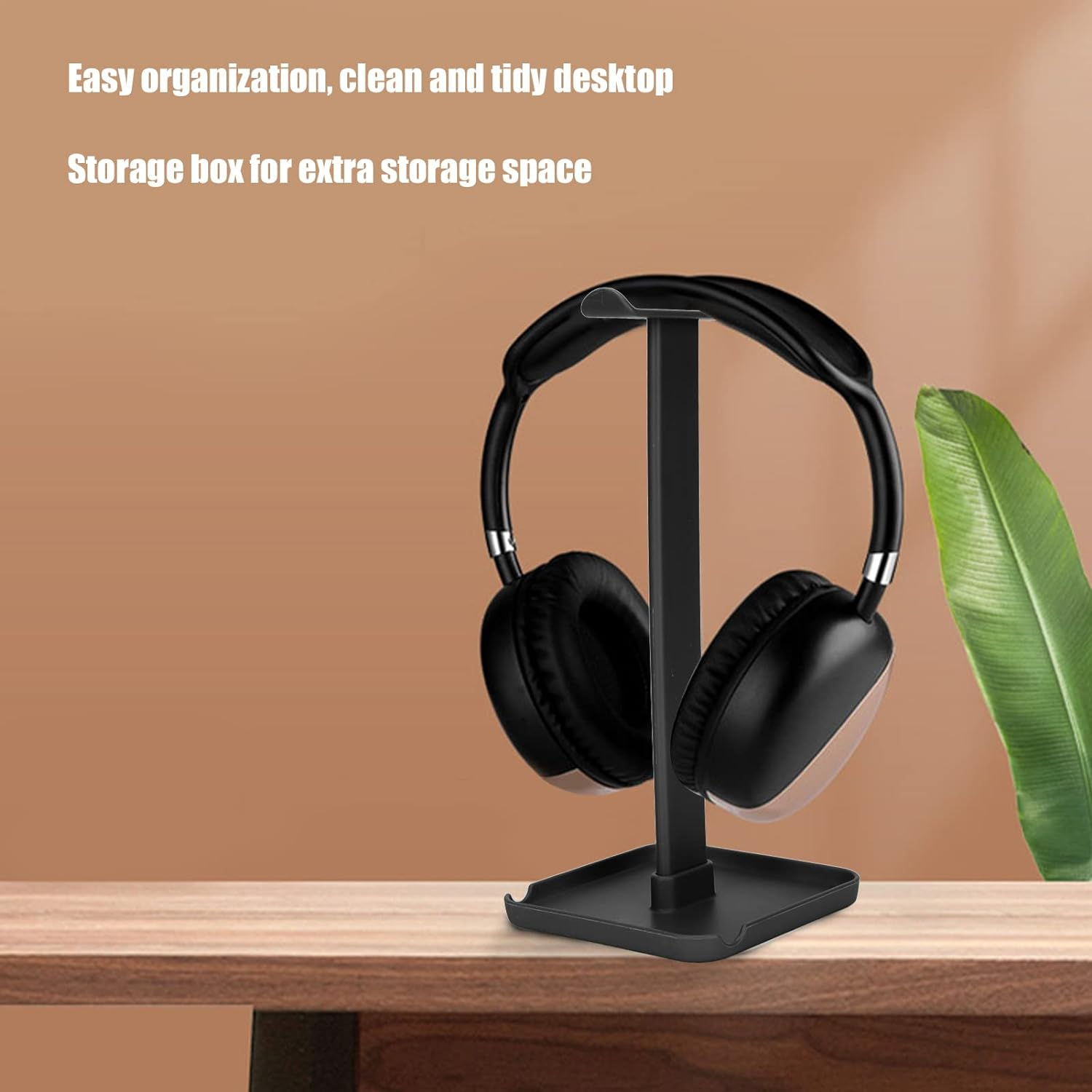 Headset Stand, Premium ABS Headphone Holder Bright Colour Safe Stable for Office for Desk for Home(Black) image number 2