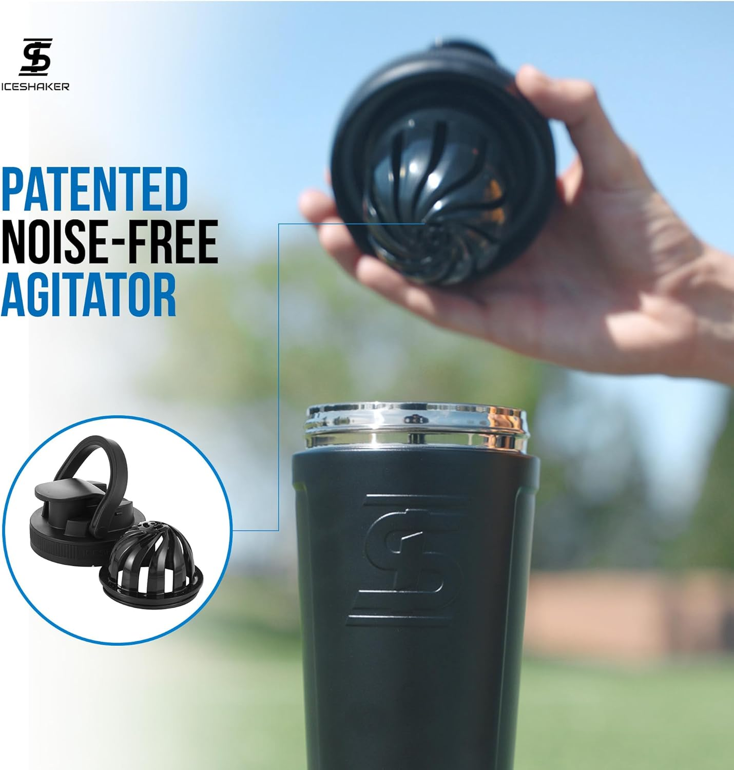 Ice Shaker Stainless Steel Insulated Water Bottle Protein Mixing Cup (As Seen on Shark Tank) 26 Oz (Black) - Black image number 5