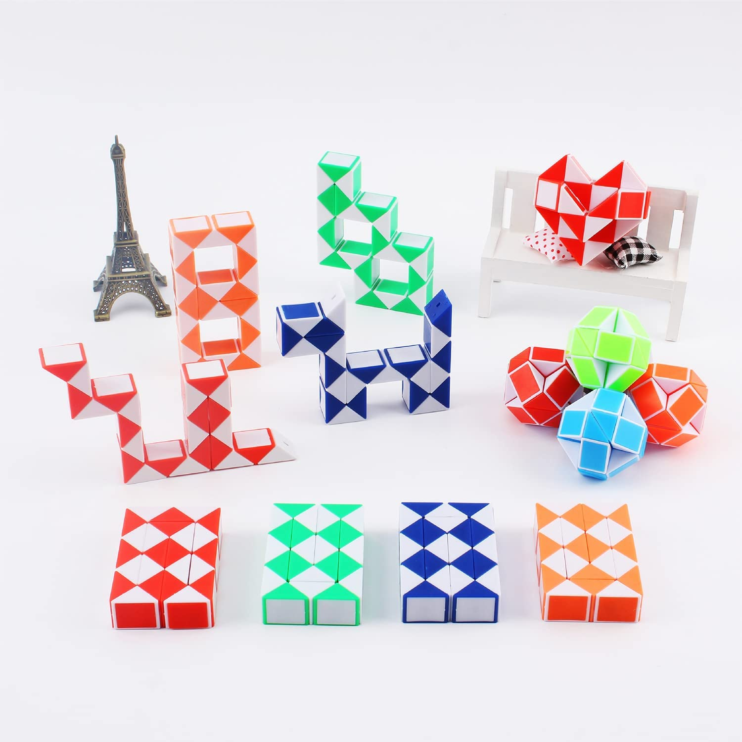 Large Size 8 PCS 24 Blocks Magic Snake Cube,Magic Snake, Magic Ruler, Plastic Puzzle Cube, Finger Sensory,Snake Puzzles for Stress Relief,Party Favours, Random Color image number 3