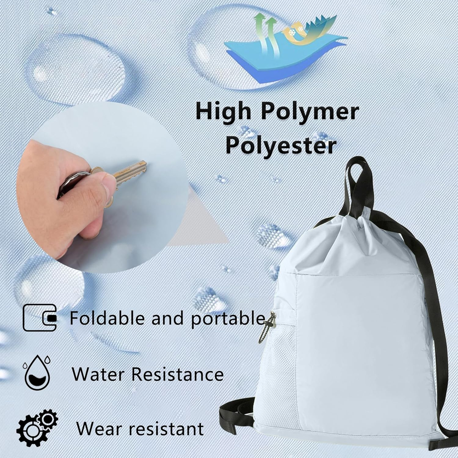 Packable Drawstring Travel Backpack, Hiking Swimming Waterproof Bags image number 4