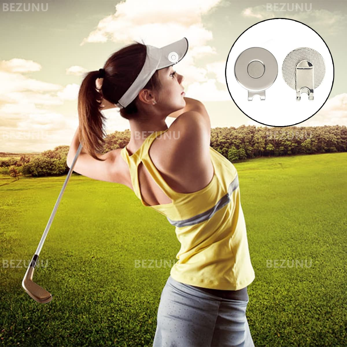 Magnetic Golf Hat Clips, 2PCS Alloy Golf Ball Aiming Marker Golf Bag Cap Belt Accessories (Silver) image number 1