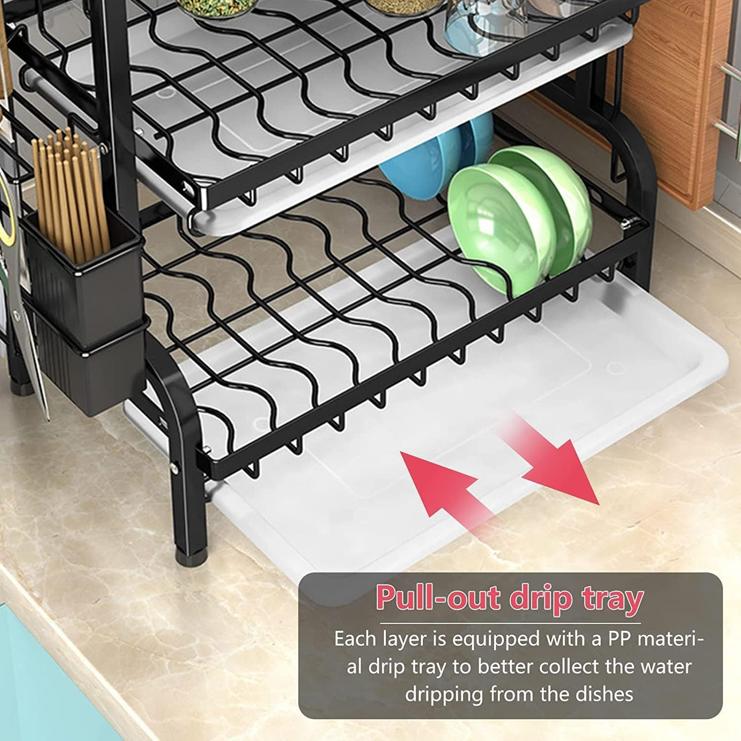 Dish Rack 3 Tier Dish Dryer Drainer Stainless Steel Dish Drying Rack Drip Trays Side Holder Kitchen Storage save Space image number 3