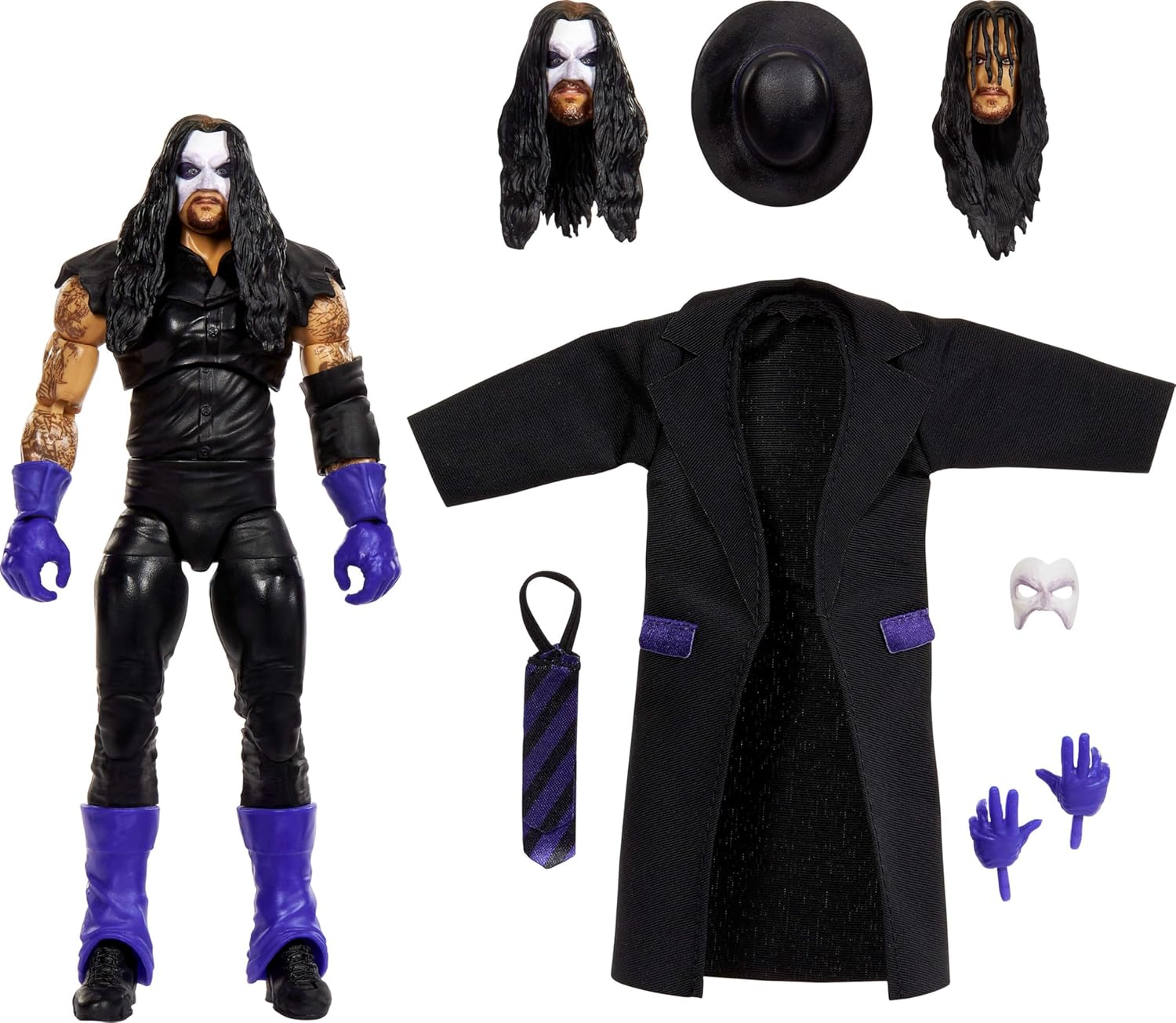 Mattel WWE Legends Ultimate Edition Action Figure & Accessories Set, Undertaker 6-Inch Collectible with Swappable Heads & Hands image number 3