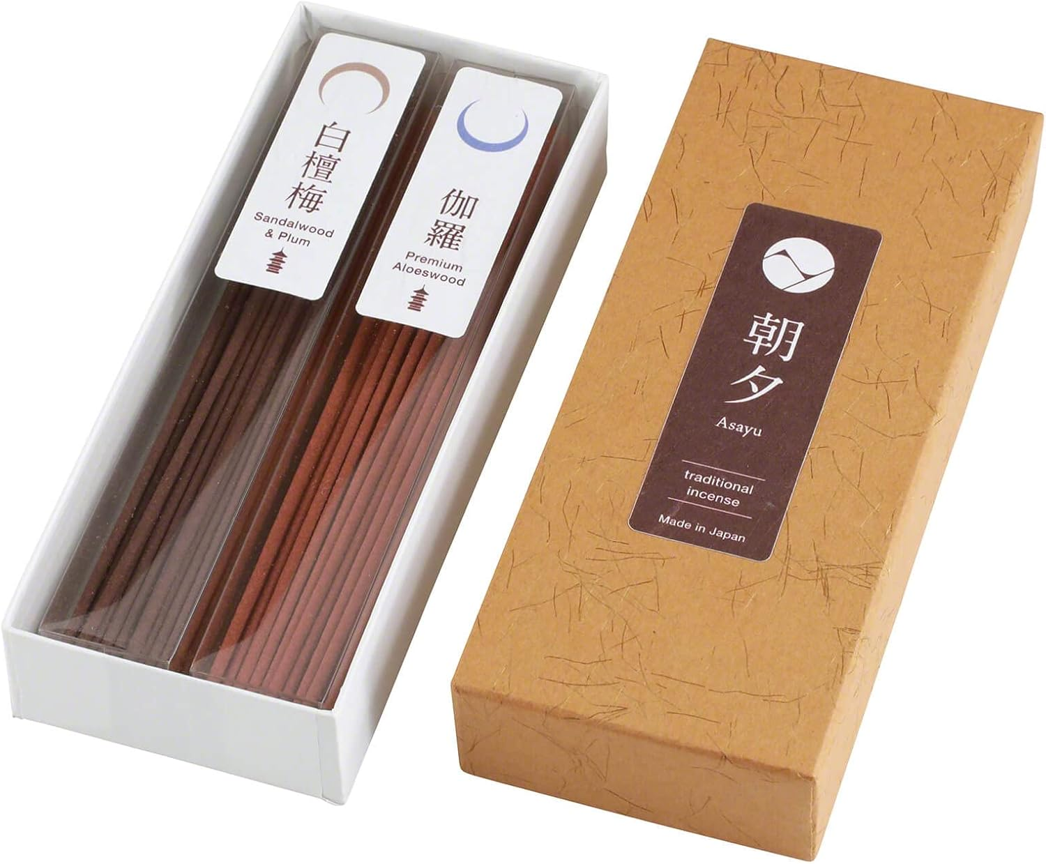Asayu Japan Traditional Incense Sticks Buddhist Temple Scent Set (Sandalwood+Plum Blend and Premium Aloeswood), Made in Japan Quality 2-In-1 Incense Kit - Temple Incense Set