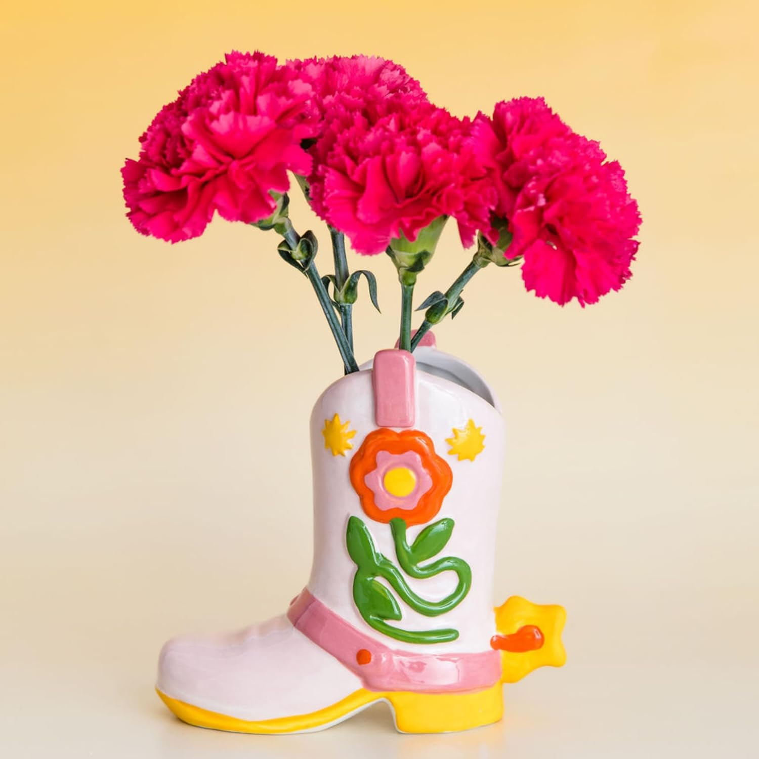 Ban.Do Small Cowboy Boot Vase, Colorful Ceramic Shelf Decor for Home or Office, Unique Flower Vase Doubles as Pencil Cup, Giddy Up, (2304012) image number 3