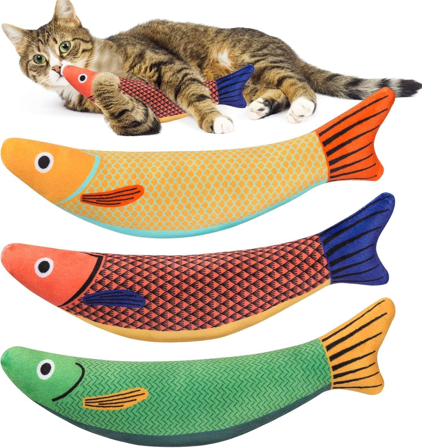 Cat Fish Plush Toy with Catnip - 3Pcs Soft Kitten Toys, Saury Fish Plush with Crinkle Sound, Chew Toy for Cats image number 5