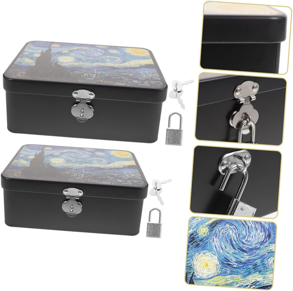 2Pcs Retro Storage Box Vintage Tinplate Box Lock Desk Organizer for Items Multipurpose Storage Case for Toy as Treasure Lock image number 3