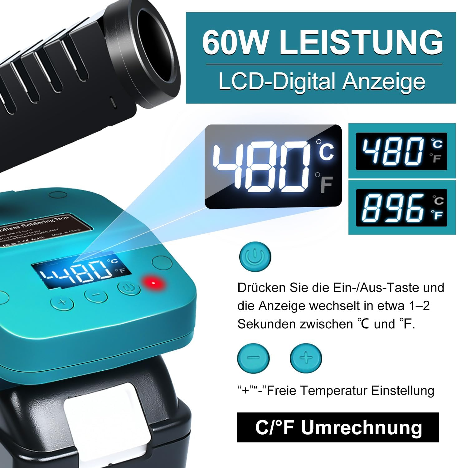 Wireless Soldering Iron for Makita 18 V Battery, Fast Heating, Electric Digital LCD Soldering Station with USB and Type C Charging Ports, Portable Adjustable Soldering Iron Set for DIY Enthusiasts image number 1