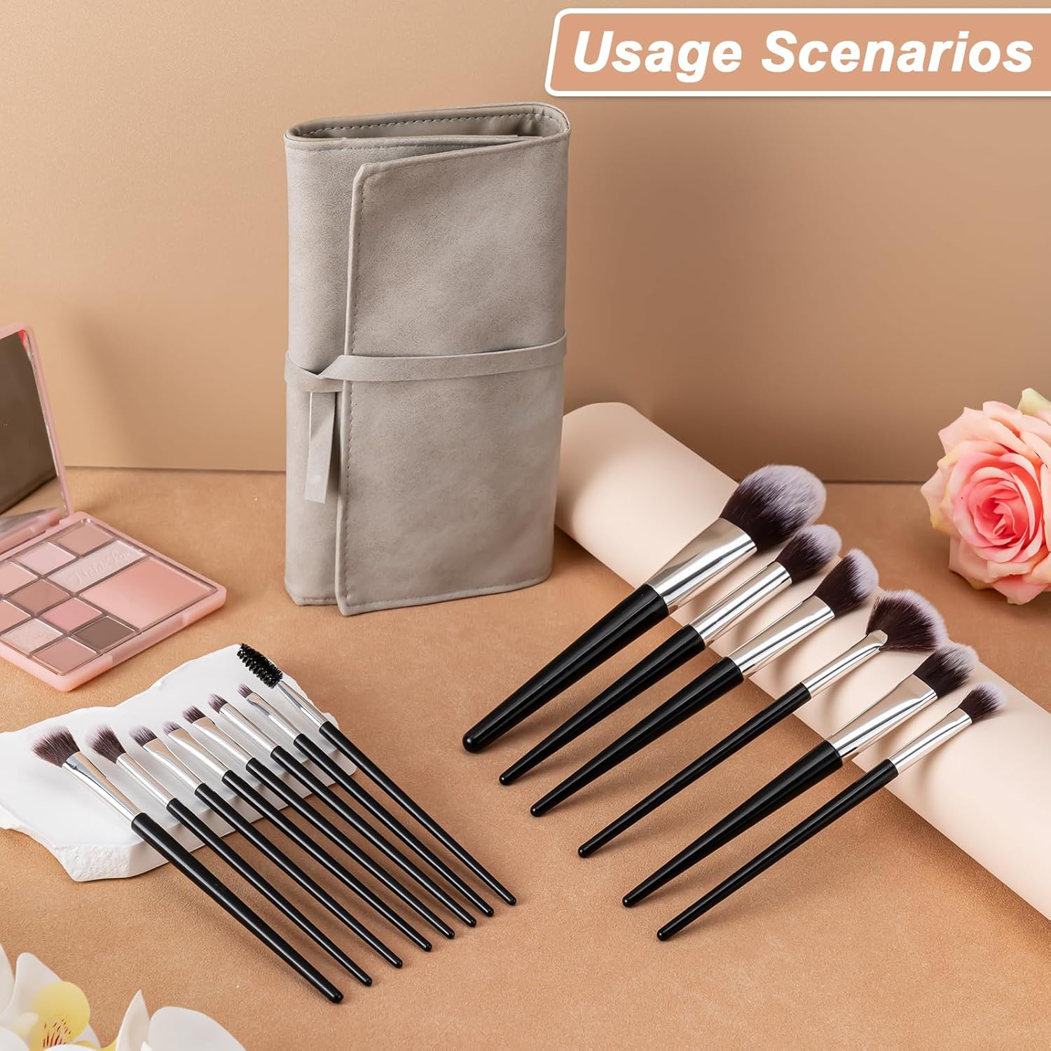 Makeup Brushes, 14 Pcs Professional Makeup Brush Set, Eye and Face Foundation Brush Set, Eyeshadow Brushes, Cosmetic Brushes, with PU Bag, Black image number 2