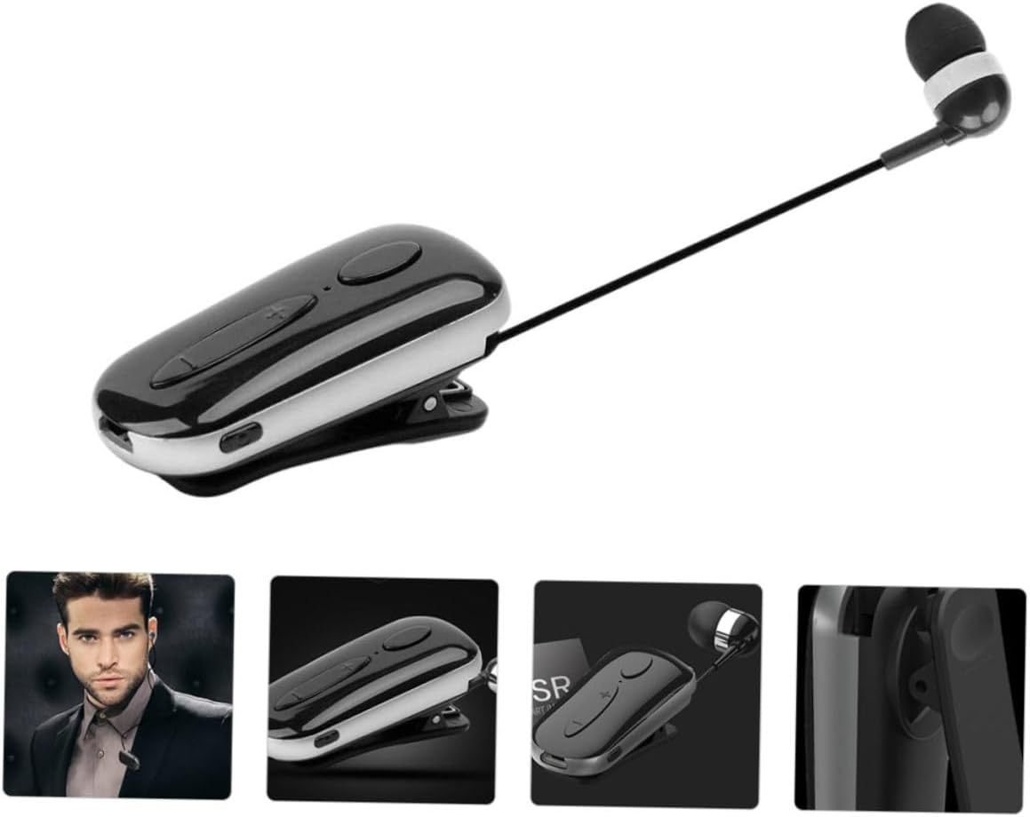 LOORGVEL Wireless Earbud Clip-On Headphones Retractable Sports Headset Mic Black Dc5.0V for Workout and Outdoor Use