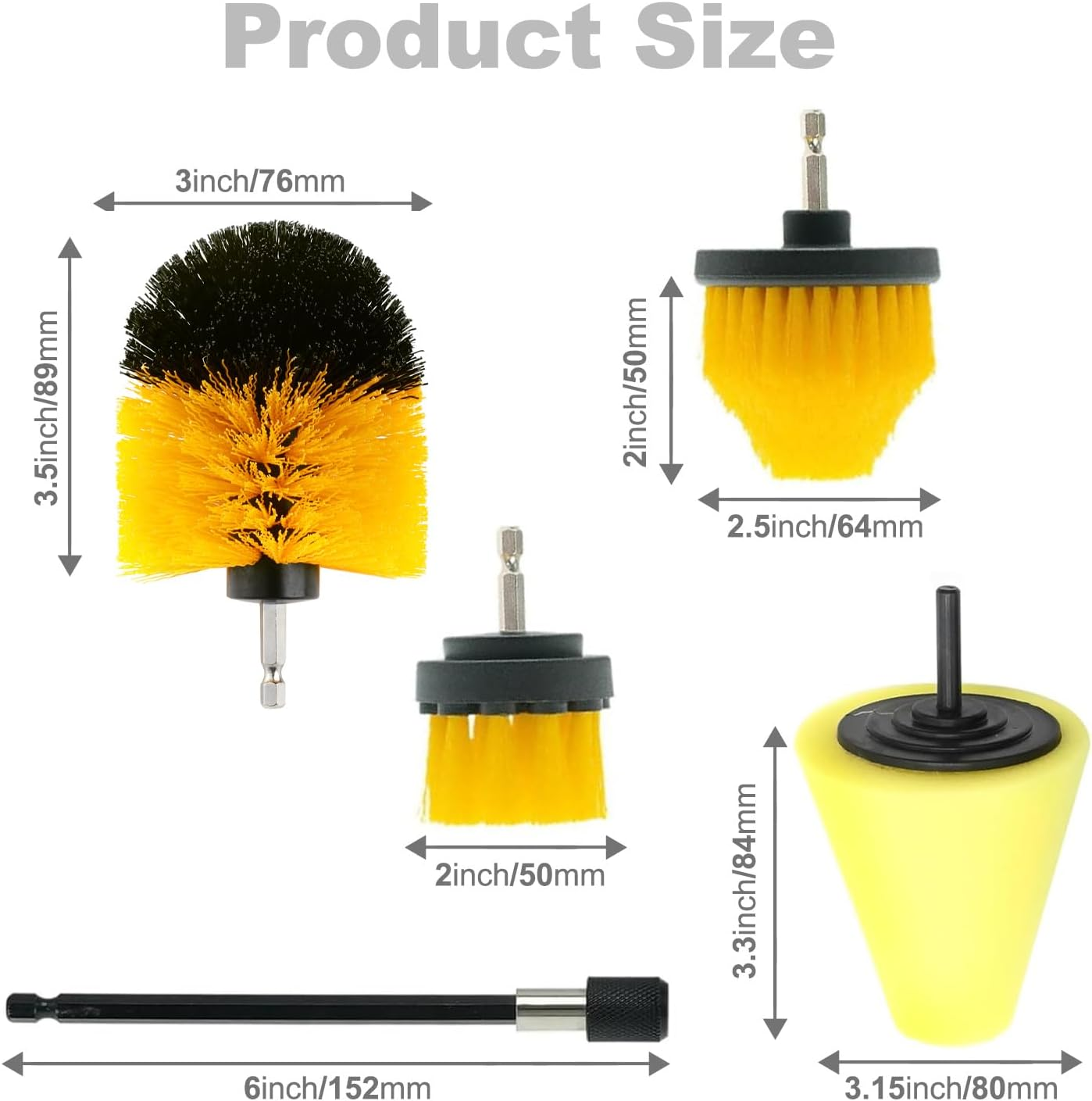 5Pcs Drill Brush Attachment Power Scrubber Cleaning Brush Car Wheel Polishing Sponge Set, for Floor, Tub, Shower, Tile, Bathroom and Kitchen Surface image number 4