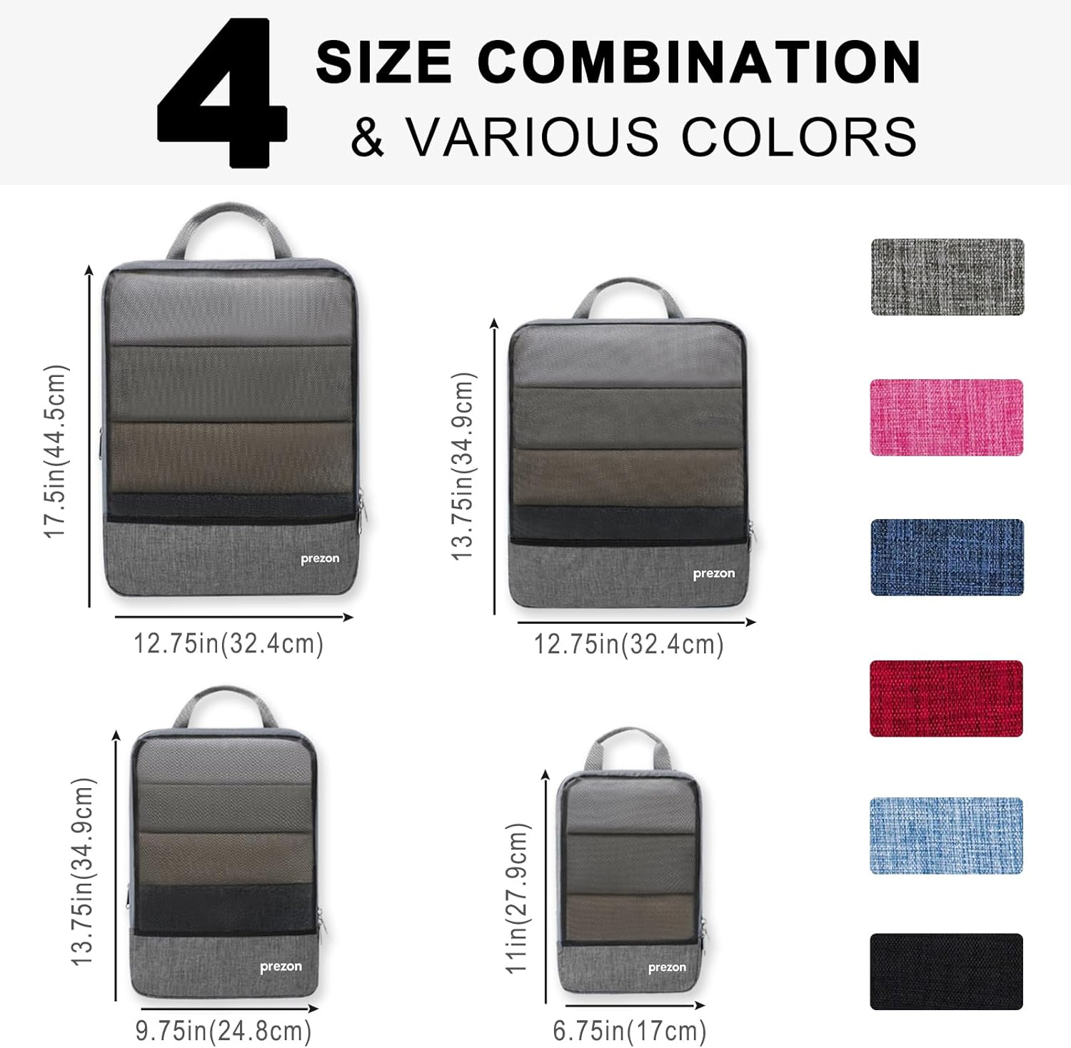 Prezon Compression Packing Cubes with Travel Shoes Bag and Laundry Bag, Luggage Organiser Set, Extensible Suitcase Organiser, Packing Organisers for Suitcases, Travel, Storage(Grey, 4 Set) - 4 Pack - Navy image number 4