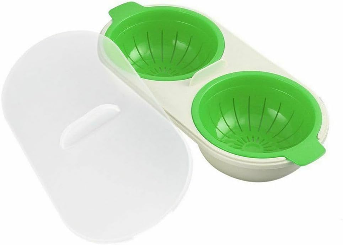 Leona Co Breakfast Cooker - Kitchen Novelty Gadget, 2-Egg Poacher & Microwave Egg Steamer with Integrated Cracker, Lift & Drain Colanders - BPA Free, Dishwasher Safe, High Heat Resistant