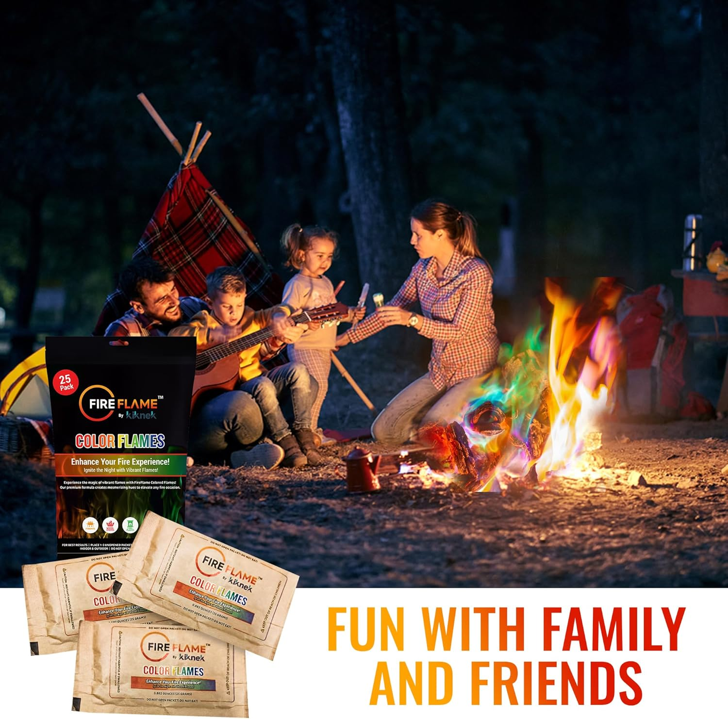 Fireflame Fire Color Changing Packets - Magic Color Fire Flames - 25 Pack of Fire Color Packets - for Outdoor Fire Pit, Fireplace, Bonfire, Campfire, Camping Accessories Colored Fire for Kids & Adults image number 6