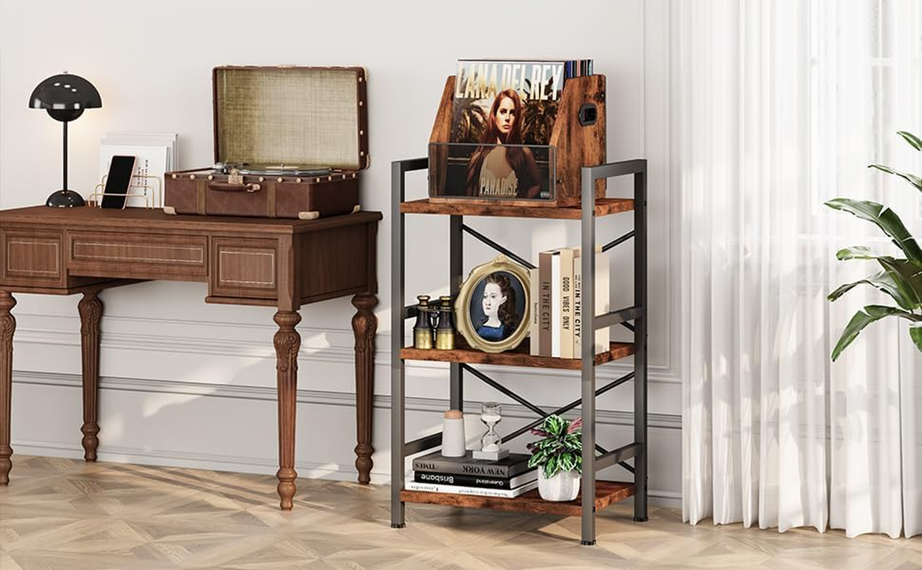 Homeiju 2 Pack Vinyl Record Storage, Album Storage for Vinyl Records, Record Crates for Vinyl, Vinyl Record Album Holder, Vinyl Holder, Metal & Wooden LP Record Crate, Vinyl Record Box Case Crate image number 3