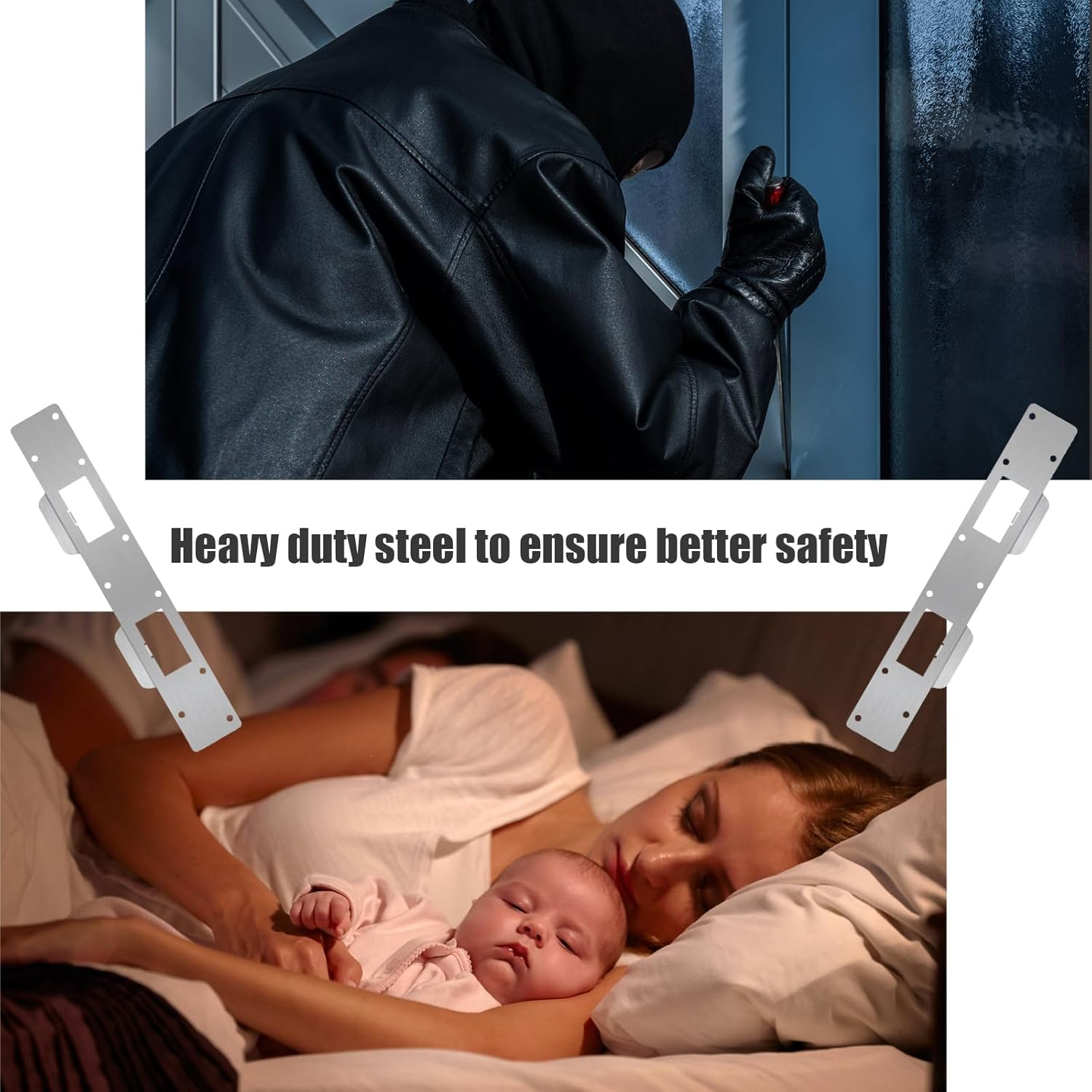 Door Strike Plate Double Holes, Security Door Latch Strike Plate Extended Strike Plate Door Reinforcement Plate Metal Steel Door Striker Plate for Exterior Interior Door Deadbolt Fix Door Frame image number 4