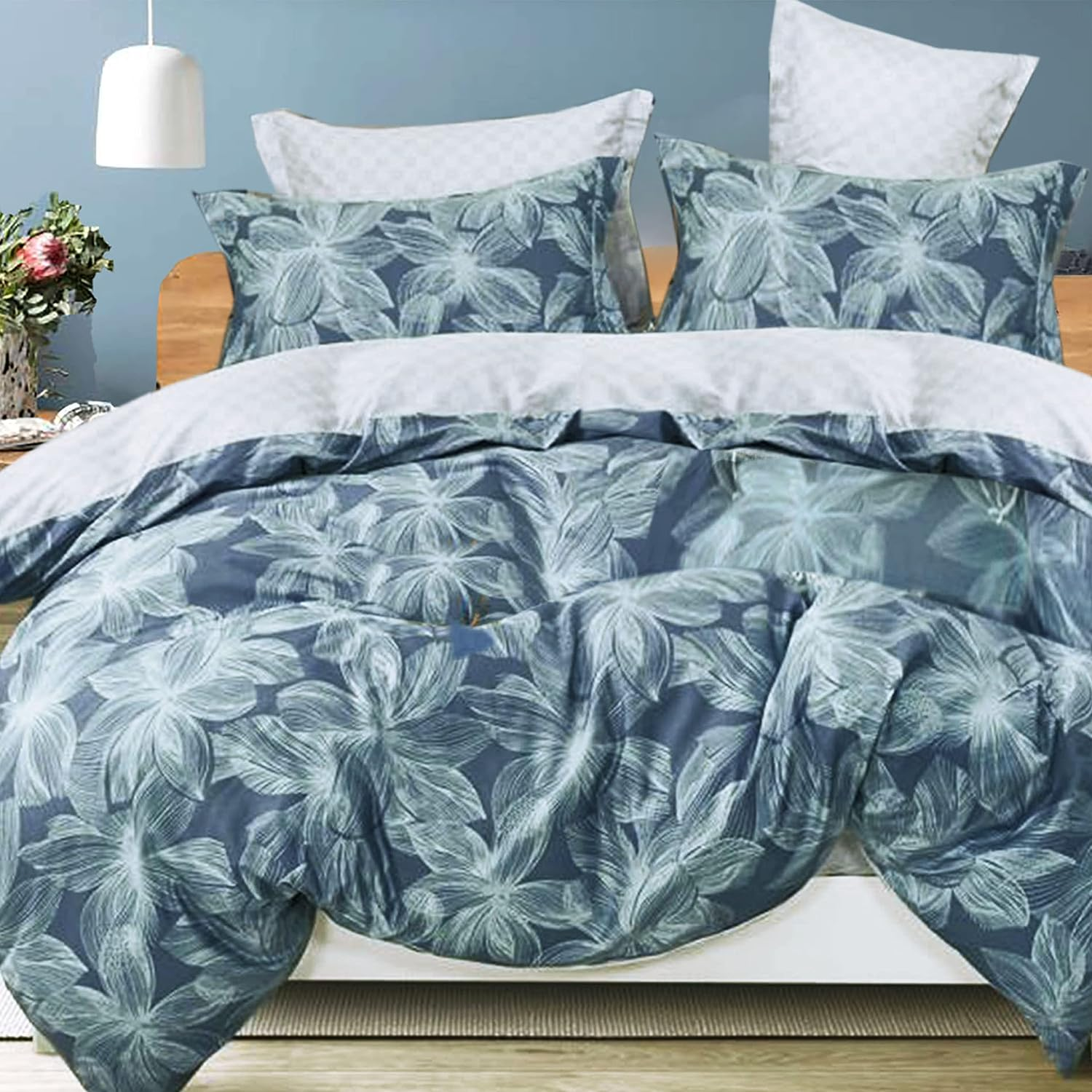 Essina Double Bed Quilt Cover Set &ndash; 3Pc Bedding with Doona Cover Double and Pillow Shams &ndash; Quilt Cover Cotton 620 Thread Count &ndash; Luxurious Duvet Cover &ndash;Watercolour