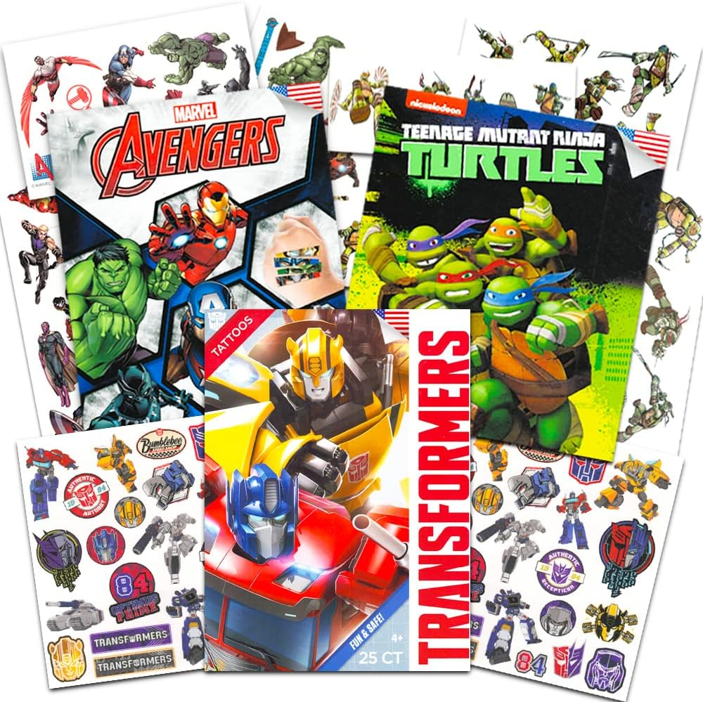 Savvi Temporary Tattoos Party Pack for Boys -- over 150 Tattoos Featuring Marvel Avengers Transformers and Teenage Mutant Ninja Turtles!