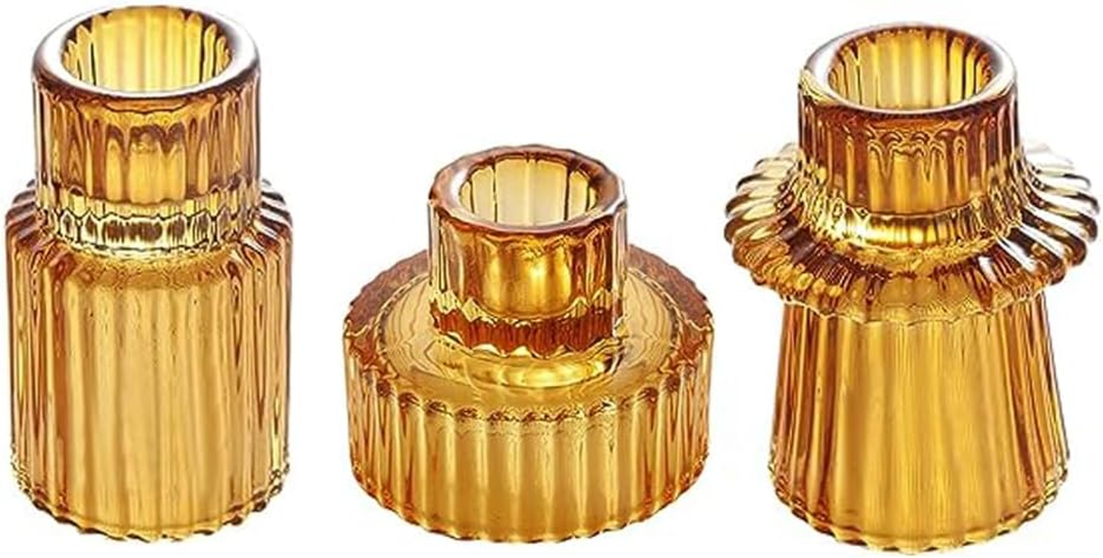 Maxblaster Amber Glass Candle Holder, 3Pcs Conical Glass Candle Holders for Taper Candle Stand, Elegant Dinner Party Decorations, Candlestick Holders for Wedding, Festival, Dinning&Party