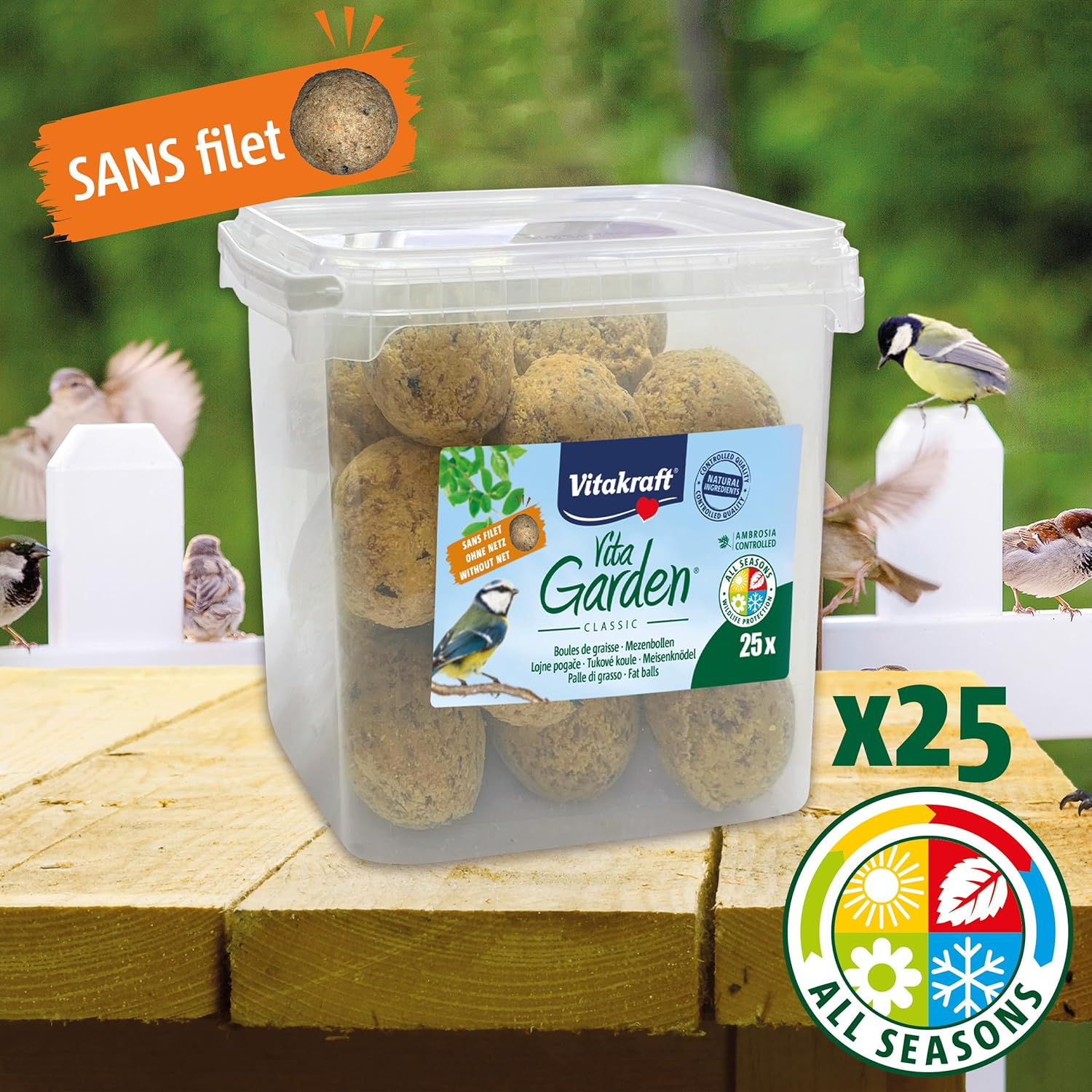 VITAKRAFT - Vita Garden - Fat Balls Bucket without Net for Garden Birds - All Weather Bird Food - Pack of 25 image number 3
