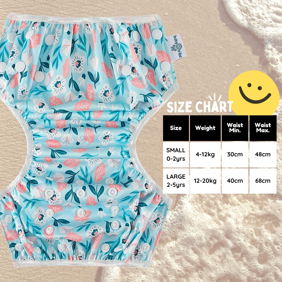 Reusable Adjustable Swim Nappy LARGE 12-20Kg (AU Size 2-5) Girls 'Toddler to Preschool' Premium Cloth Swimming Diaper BLUE BLOSSOM_L - Blue Blossom image number 3