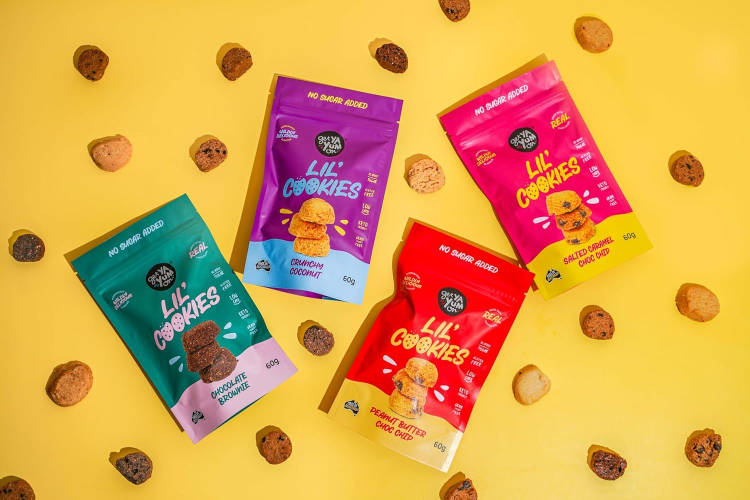 GET YA YUM on - SUGAR FREE PEANUT BUTTER CHOC CHIP COOKIES - NO SUGAR ADDED, GLUTEN FREE, LOW CARB, HOMEBAKED FLAVOUR VALUE PACK 220G image number 6