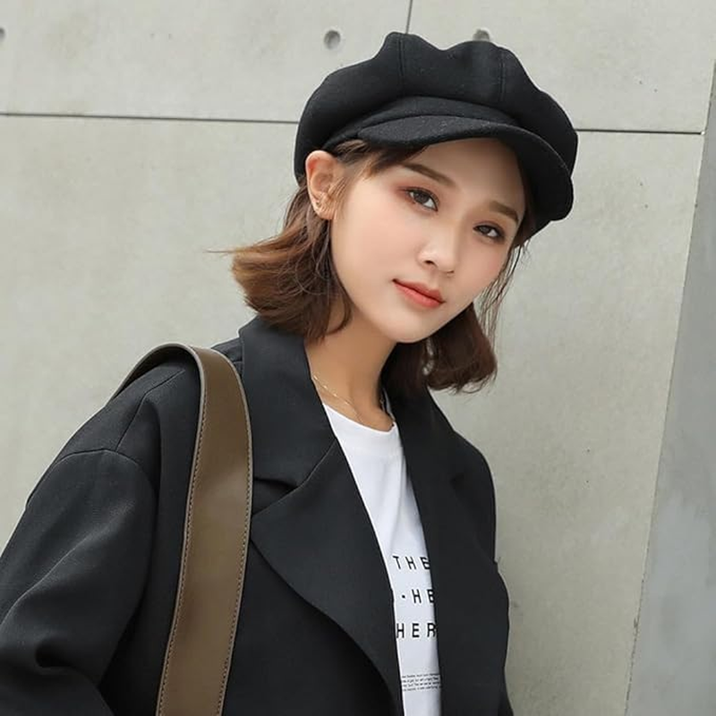 Women'S Newsboy Cap Felt Visor Beret Hat Cabbie or Painter Outdoor Hat for Fall Winter Warm Cap image number 4