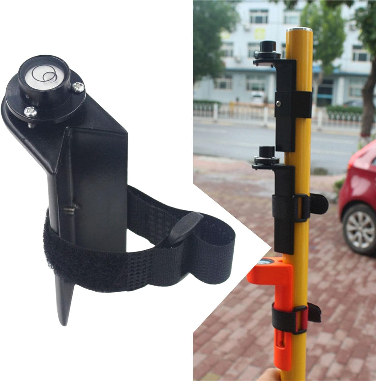 Baoblaze Grade Rod Level Bubble Level Centering Pole Carbon Fiber Pole for round Rod Tower Ruler - Black with Tie image number 3